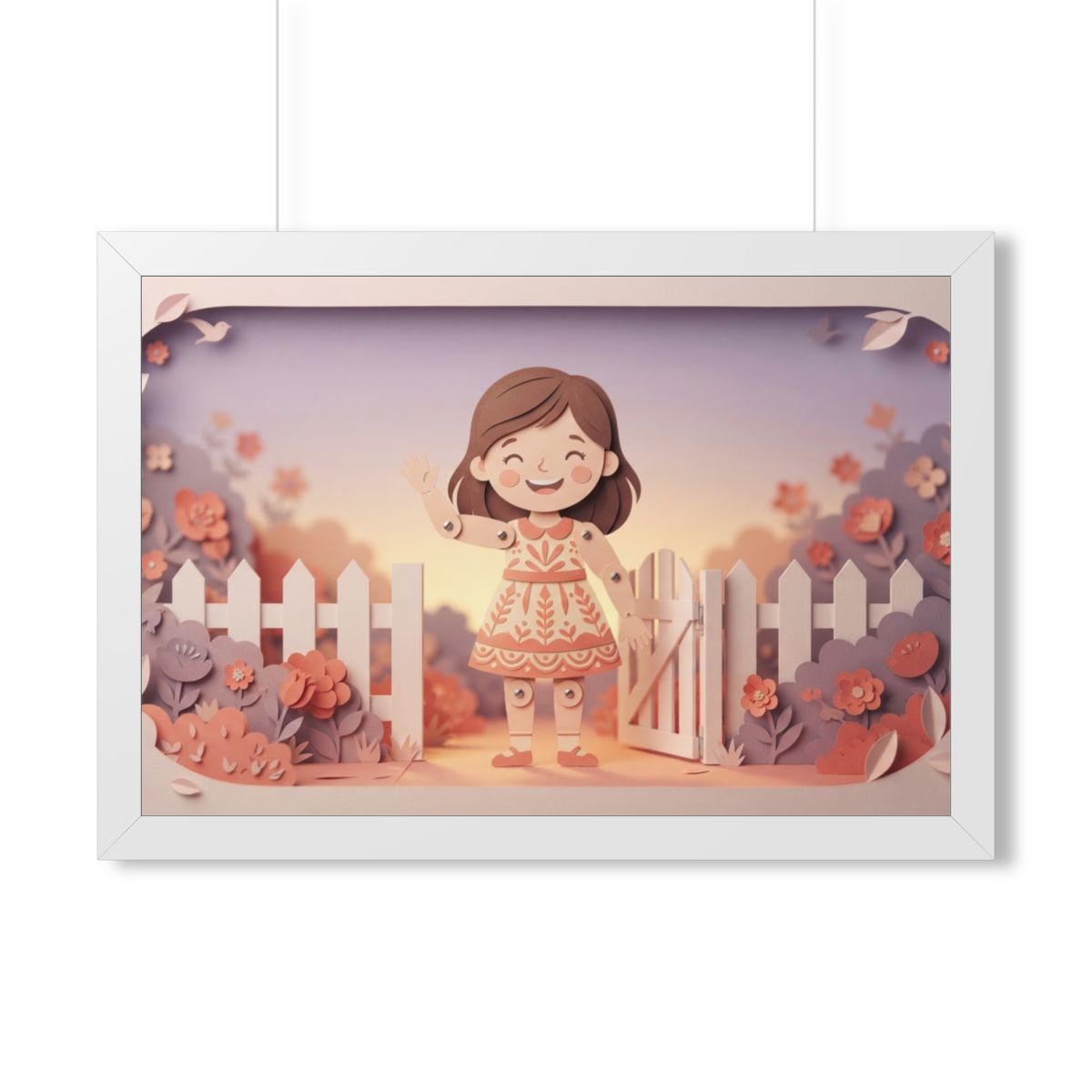 Framed Horizontal Poster - Garden Girl Gate — White (14×11...
