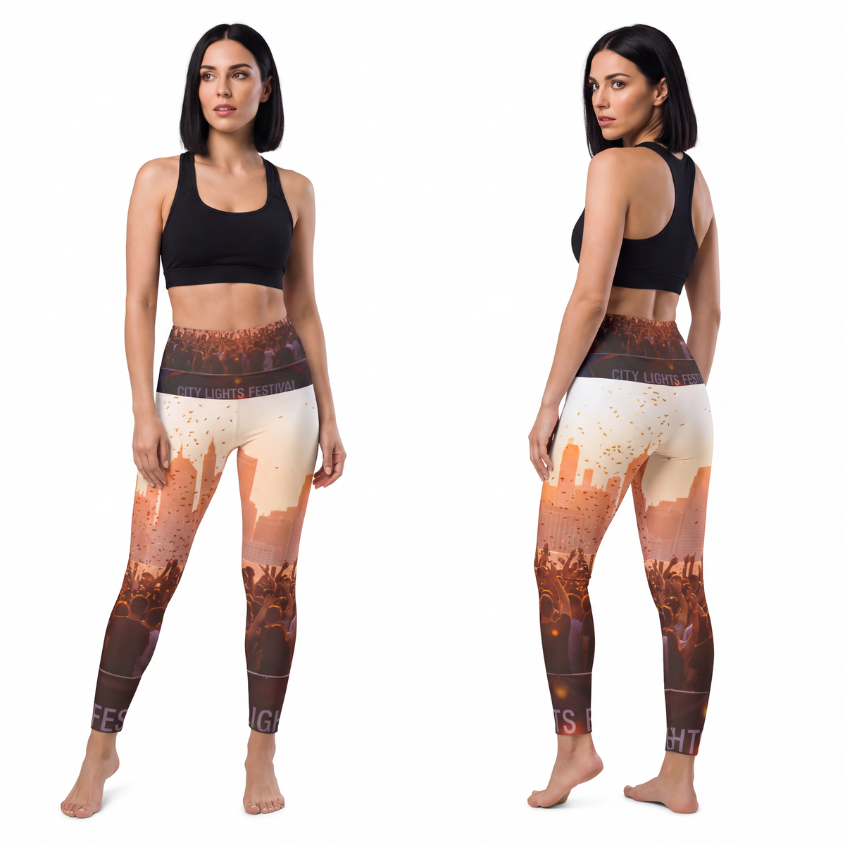 Women's Yoga Pants - City Lights Festival | Echovira Gallery