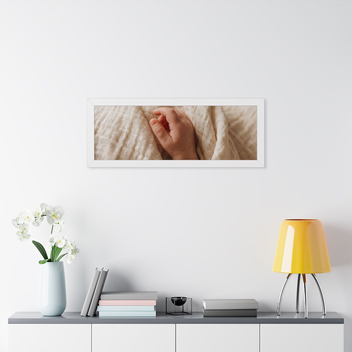 Framed Horizontal Poster - Tender Newborn Hand in Soft... |...