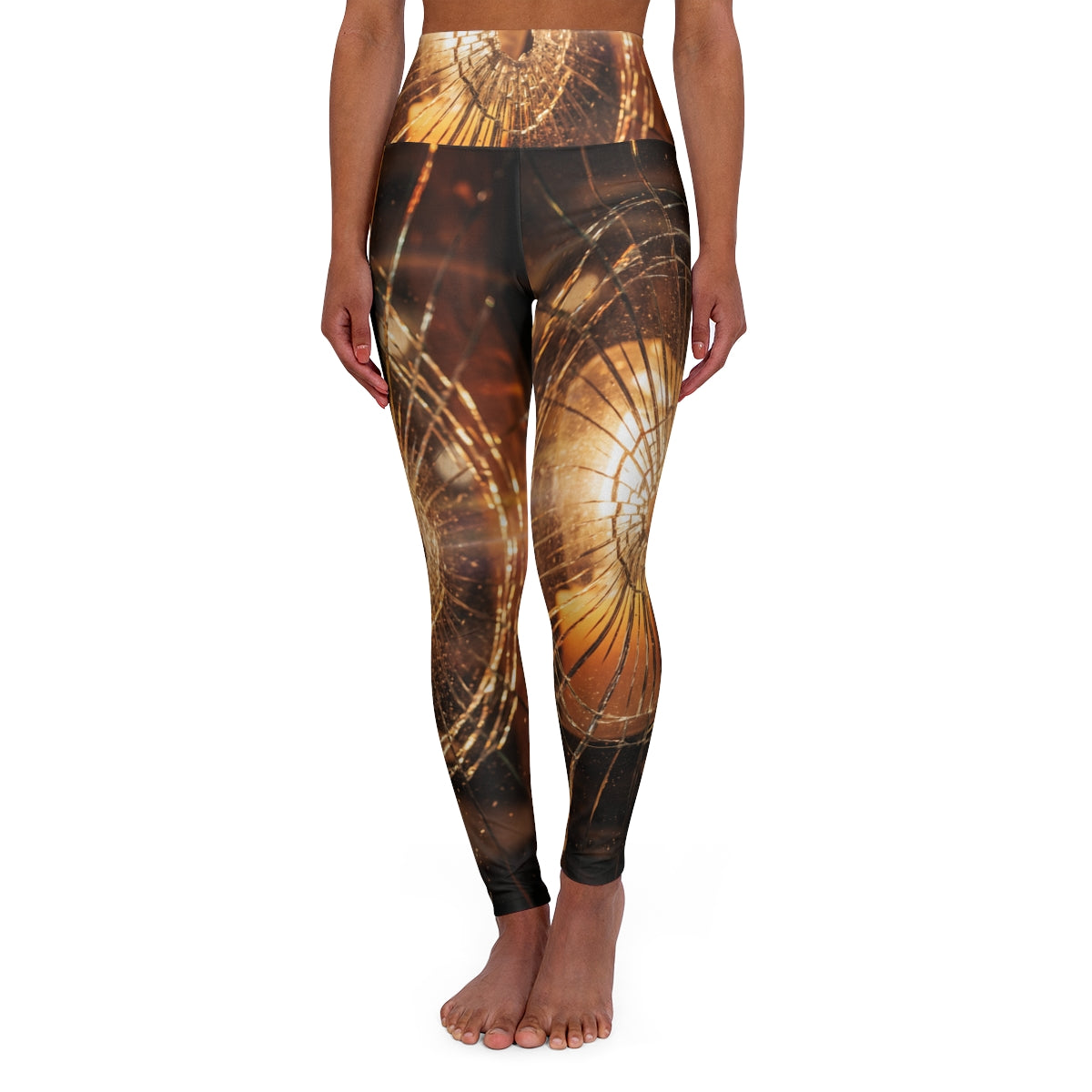 High Waisted Yoga Leggings - Golden Embers Shattered Glass...