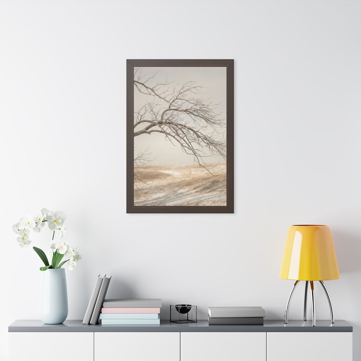 Framed Vertical Poster - Winter Branch Solitude Landscape —...