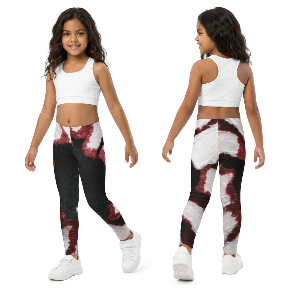 Kids Leggings with Abstract Crimson Art