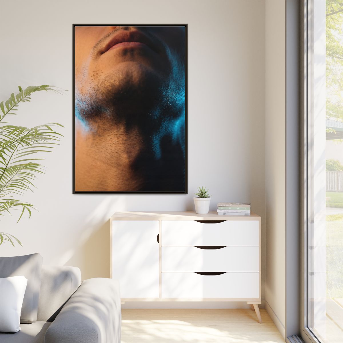 Matte Canvas, Framed - Neon Shadows Cinematic Portrait Art...
