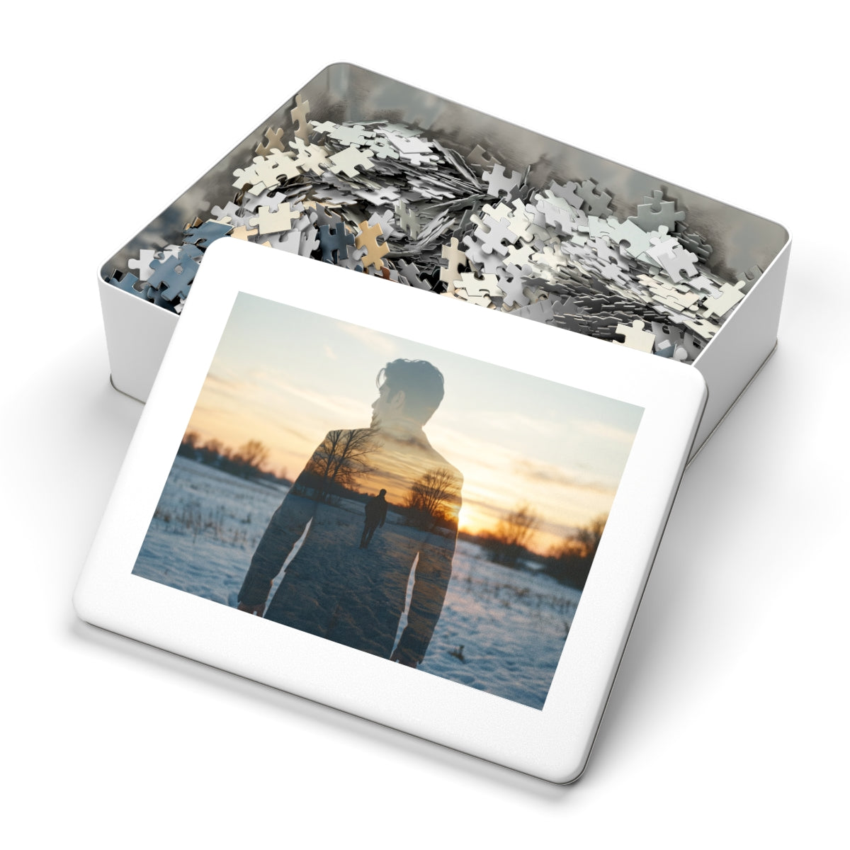 Jigsaw Puzzle with Tin - Silent Horizon Double Exposure Art...