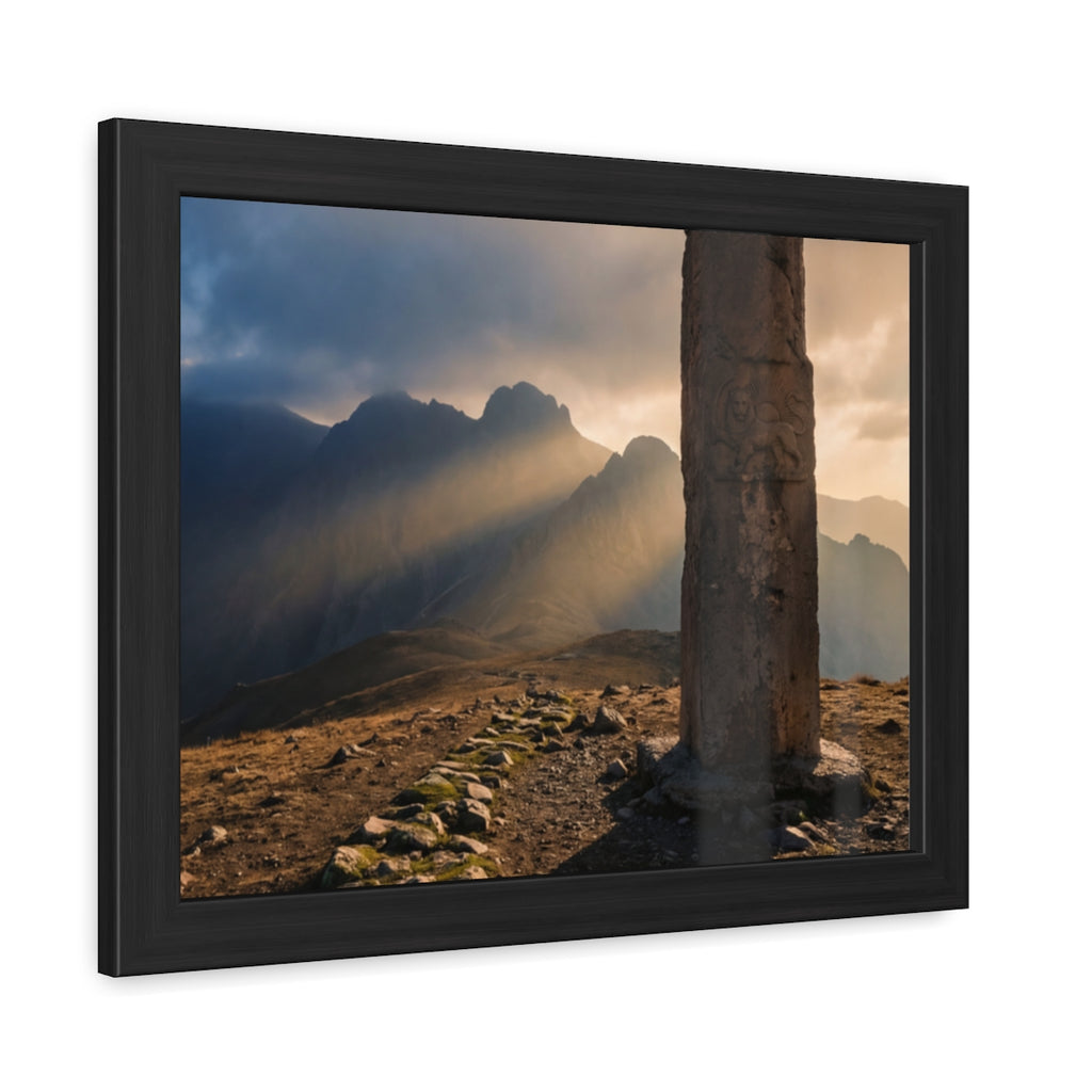 Framed Poster - Ancient Lion & Sun — Landscape