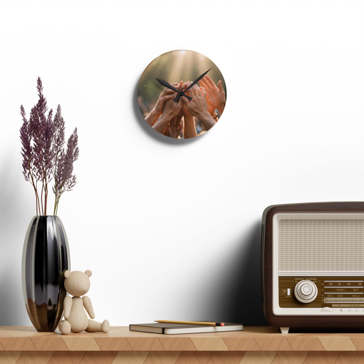 Acrylic Wall Clock - Golden Rays of Unity Wall Art |...
