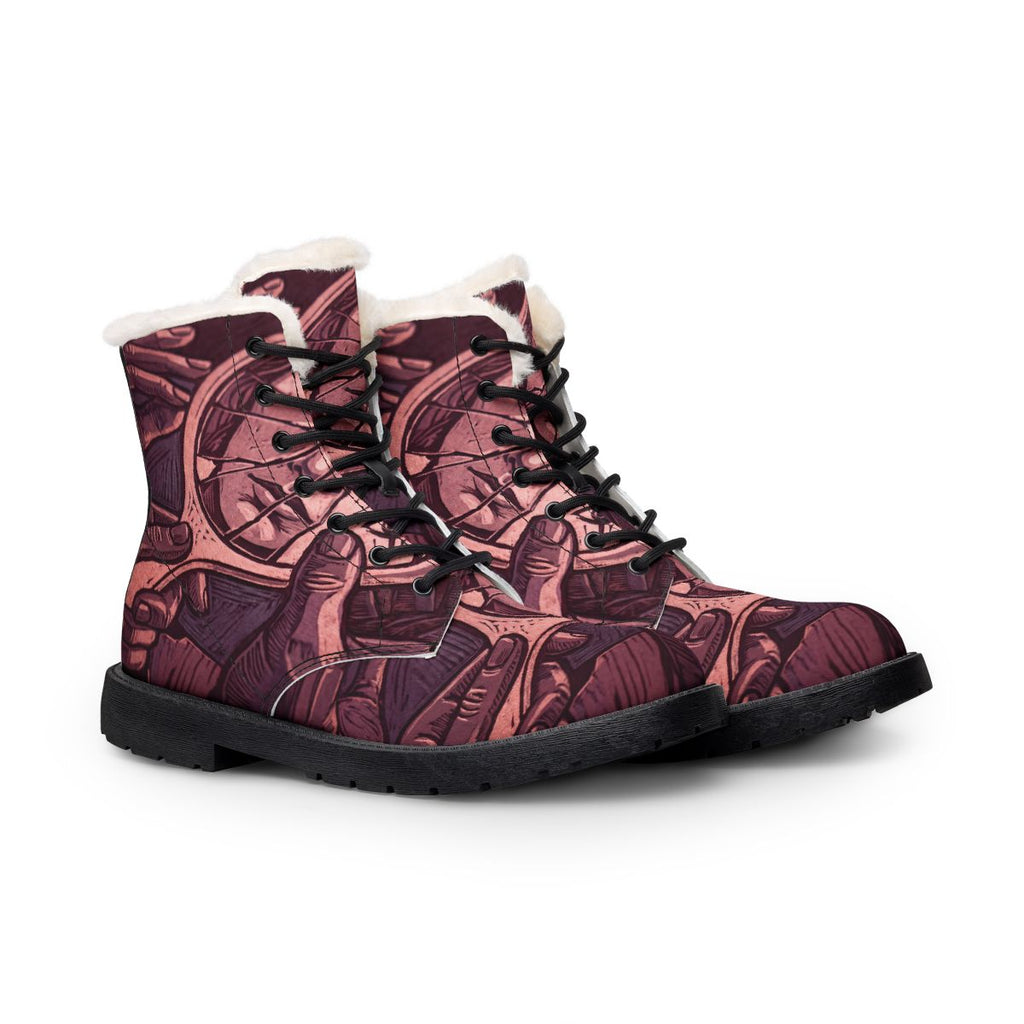 Men's Fur Leather Boots Shattered Mirror Art