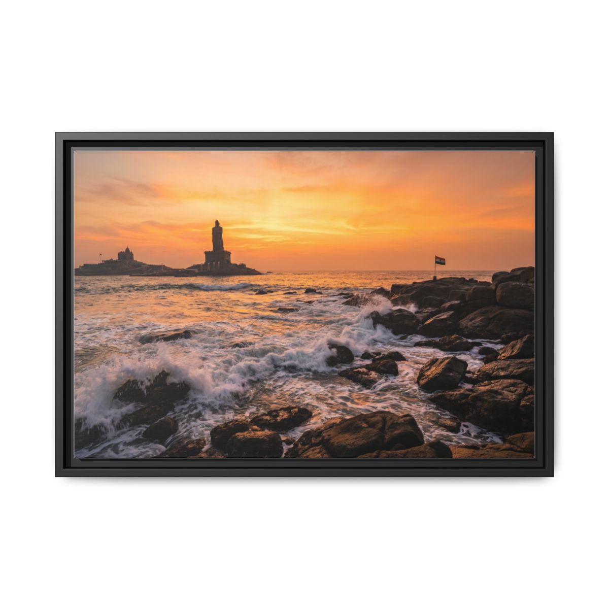 Framed Canvas - Golden Coast Dawn — Black / 1.25"