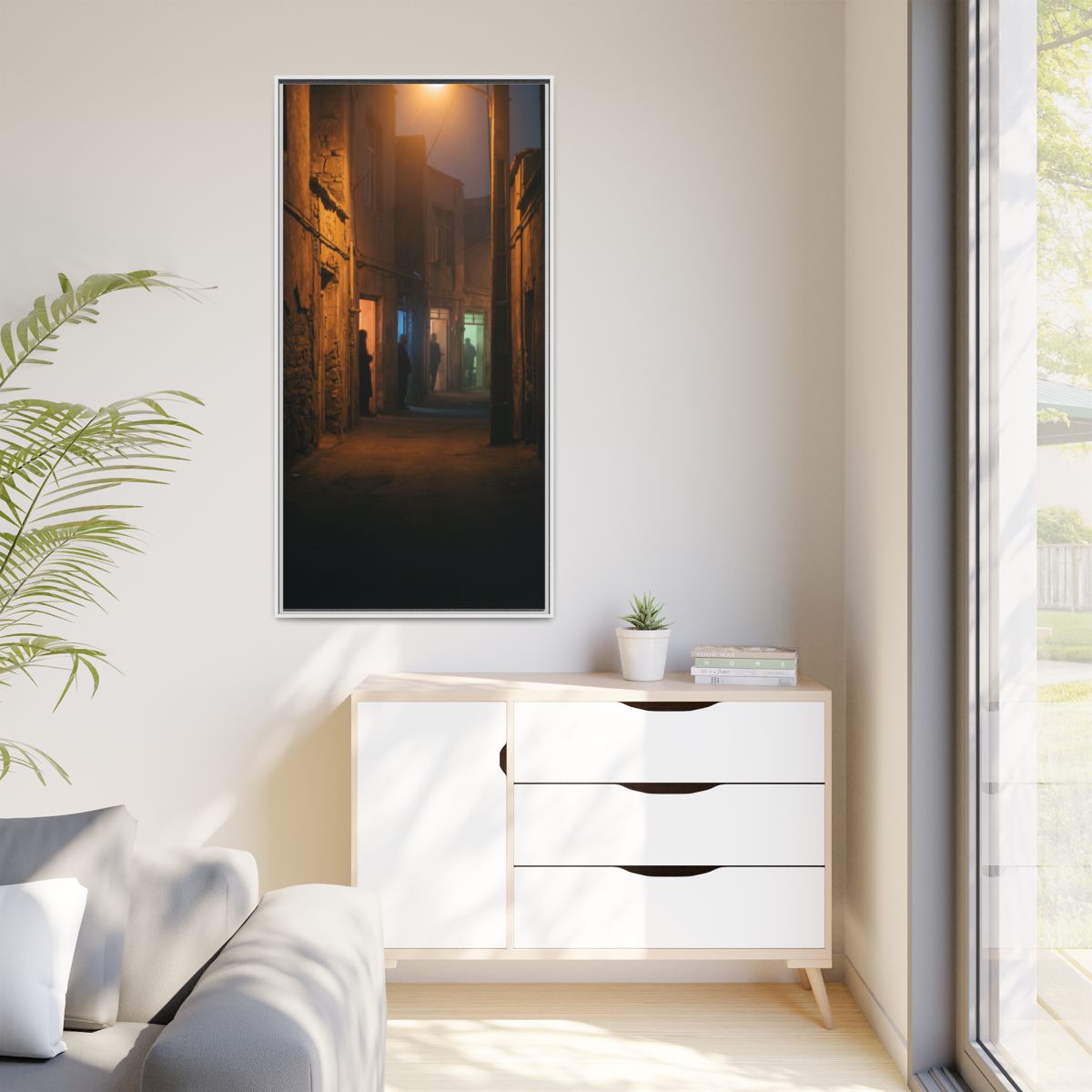 Matte Canvas, Framed - Shadowed Alleyway Mystery Art Print...