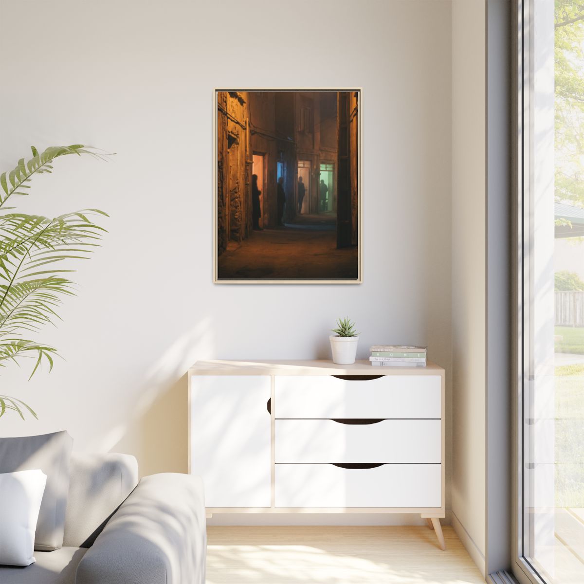 Matte Canvas, Framed - Shadowed Alleyway Mystery Art Print...