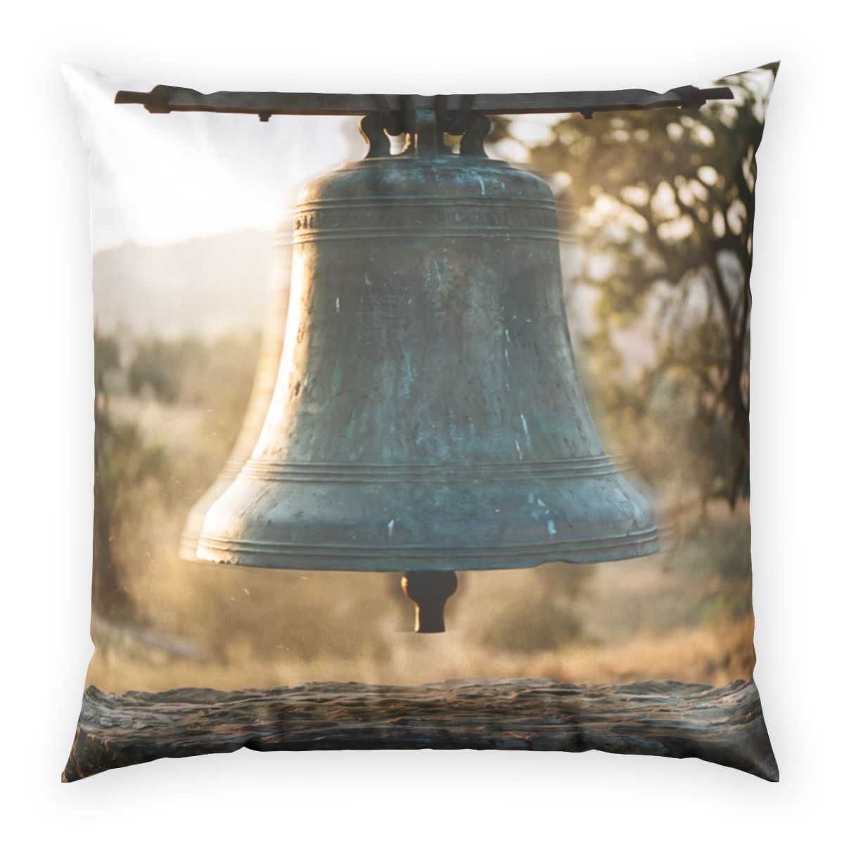 Poly Velvet Pillow - Rustic Bell at Golden Hour Wall Decor |...