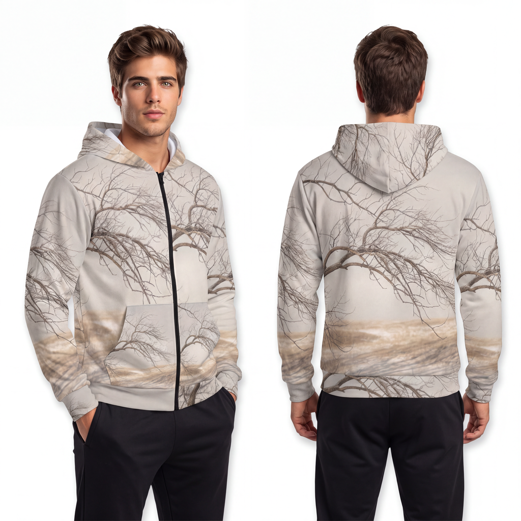Men's Unisex Zip Hoodie - Silent Branches Winter Landscape...