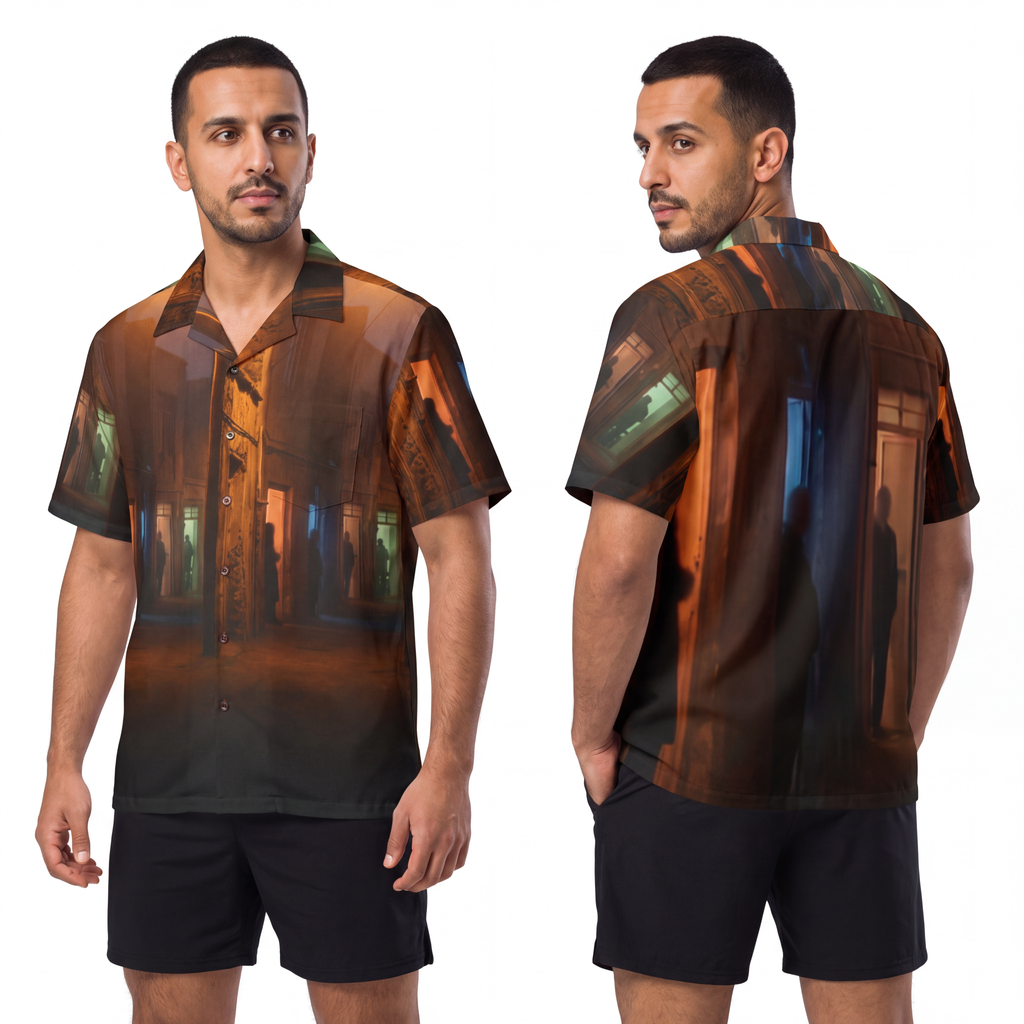 Men's Hawaiian Shirt - Shadowed Alleyway Mystery Art Print |...