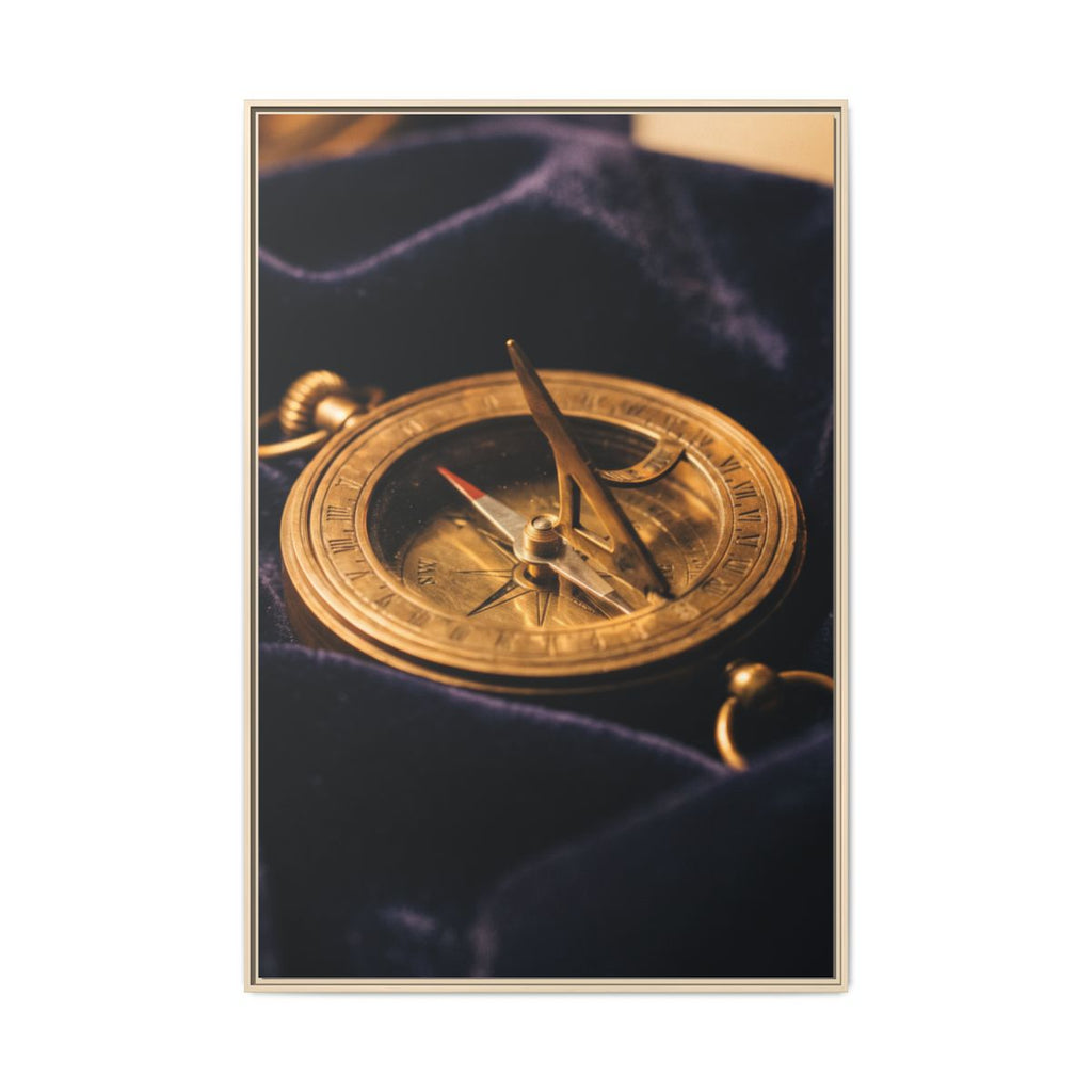 Portrait Natural Framed Canvas Vintage Sundial Art