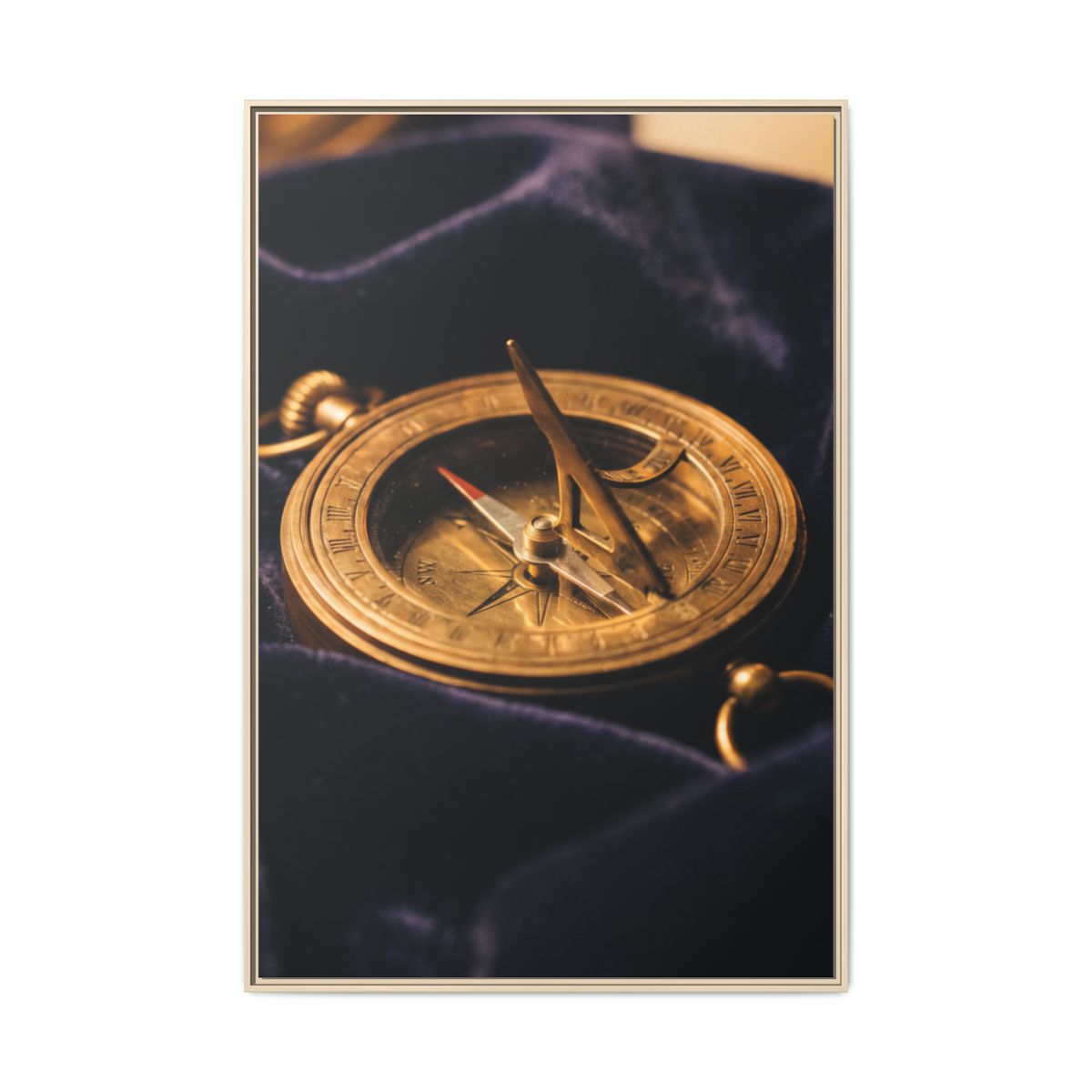 Portrait Natural Framed Canvas Vintage Sundial Art