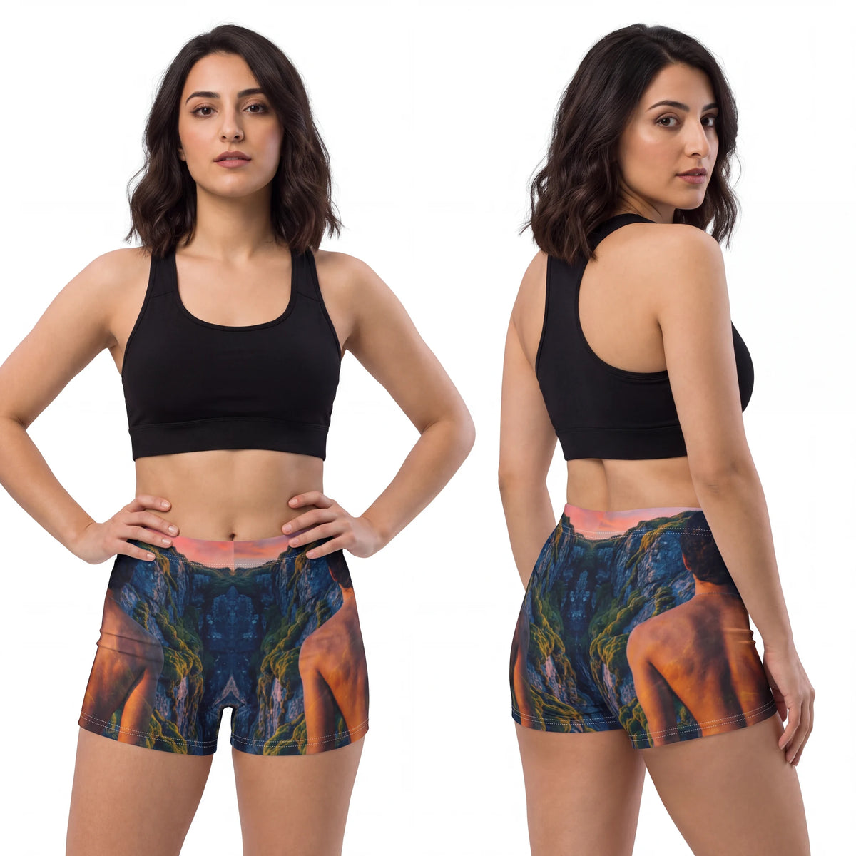 Women's Shorts with Alpine Sunset Art