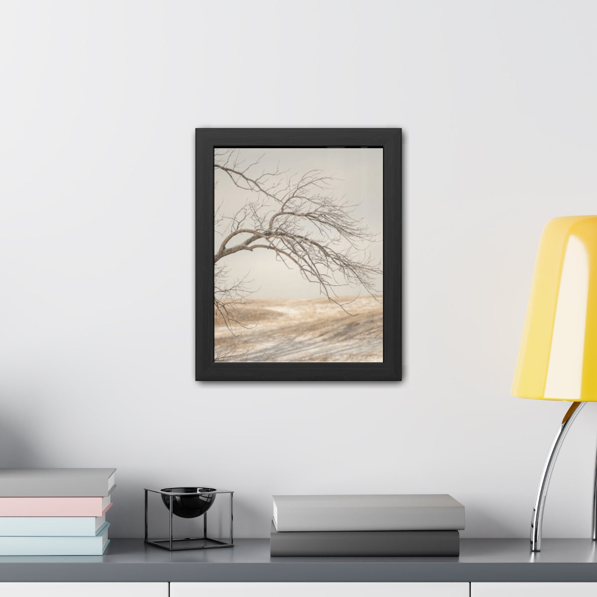 Framed Posters - Winter Branch Solitude Landscape — Portrait...