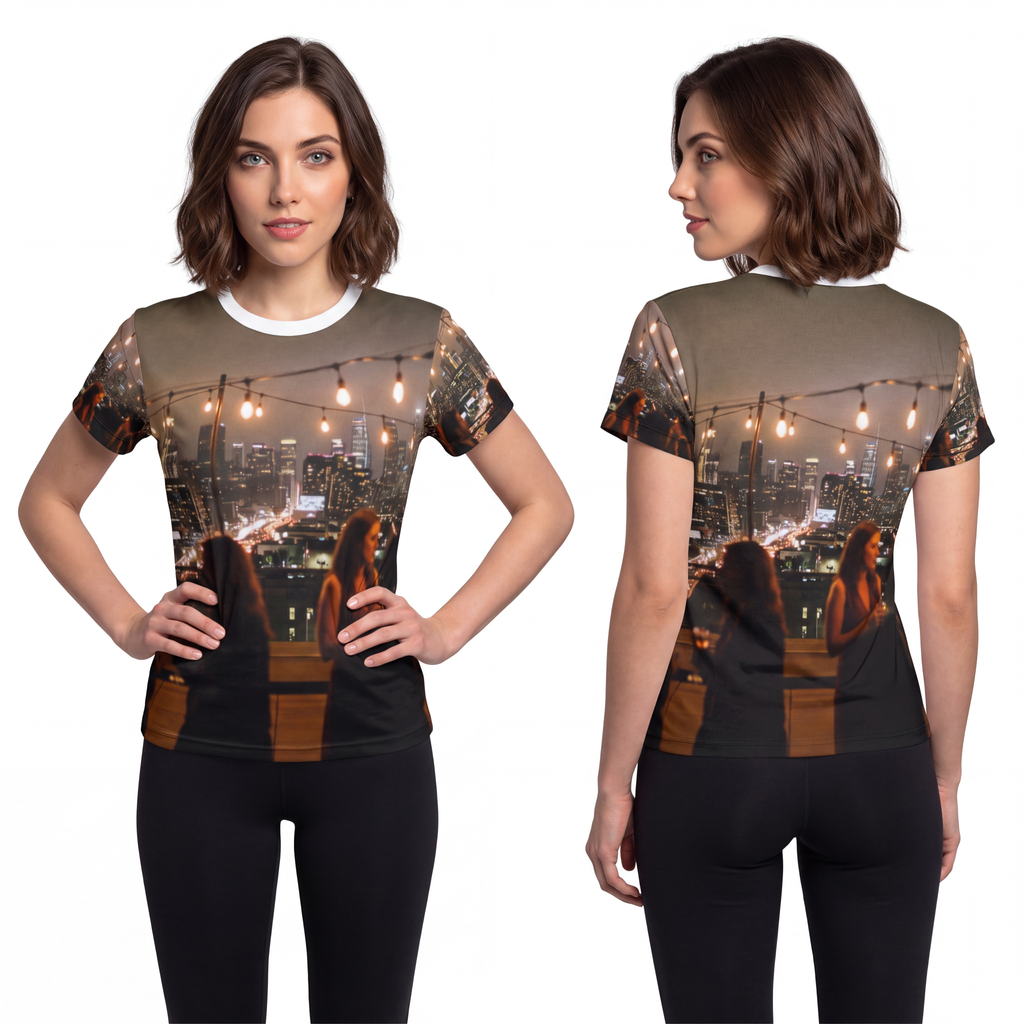 Women's Cut & Sew Tee - Rooftop City Lights | Echovira...