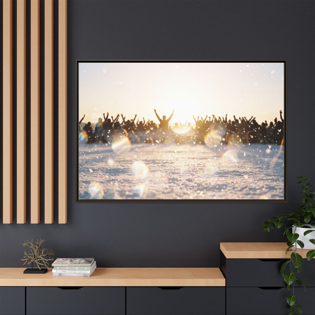 Espresso Framed Canvas Golden Hour Crowd Art