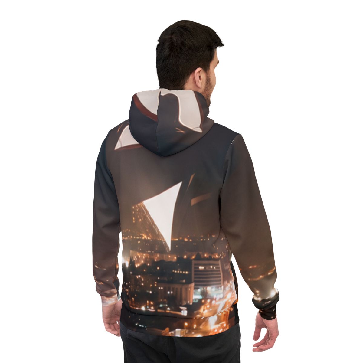 Men's Athletic Hoodie - Midnight City Skyline | Echovira...
