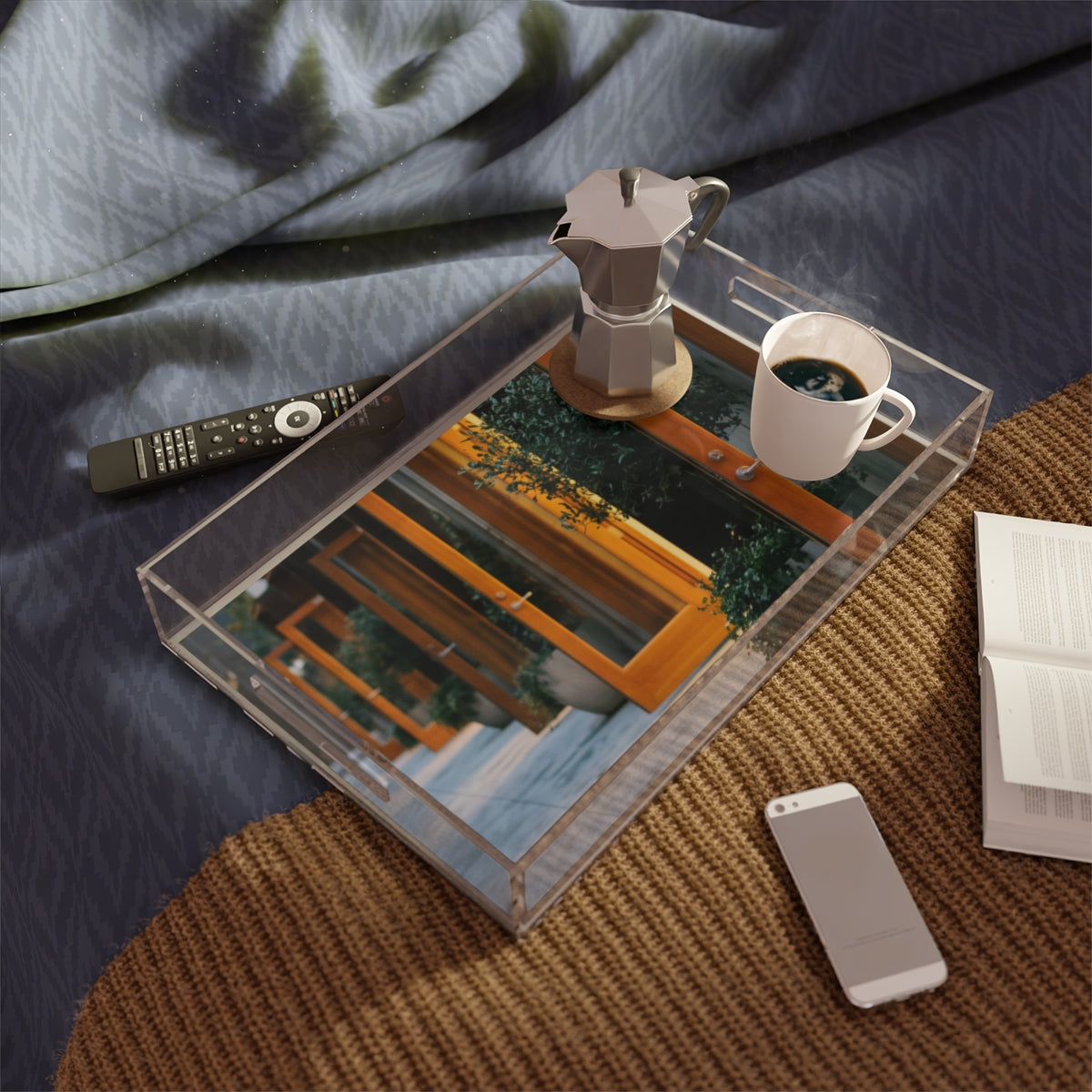 Acrylic Serving Tray - Twilight Courtyard | Echovira Gallery