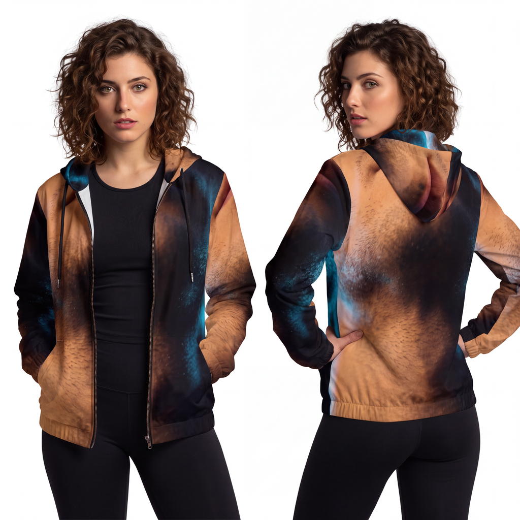 Women's Full-Zip Hoodie - Neon Horizon Portrait | Echovira...