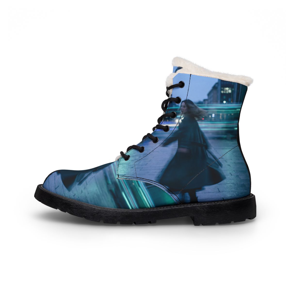 Women's Boots with Blurred City Night Art