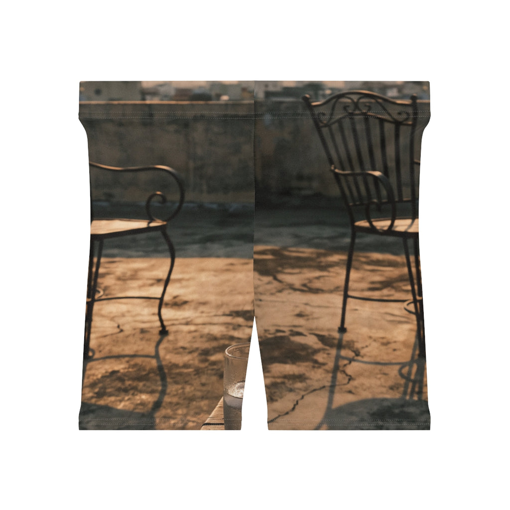 Women's Biker Shorts - Golden Hour Rooftop Solitude Art |...