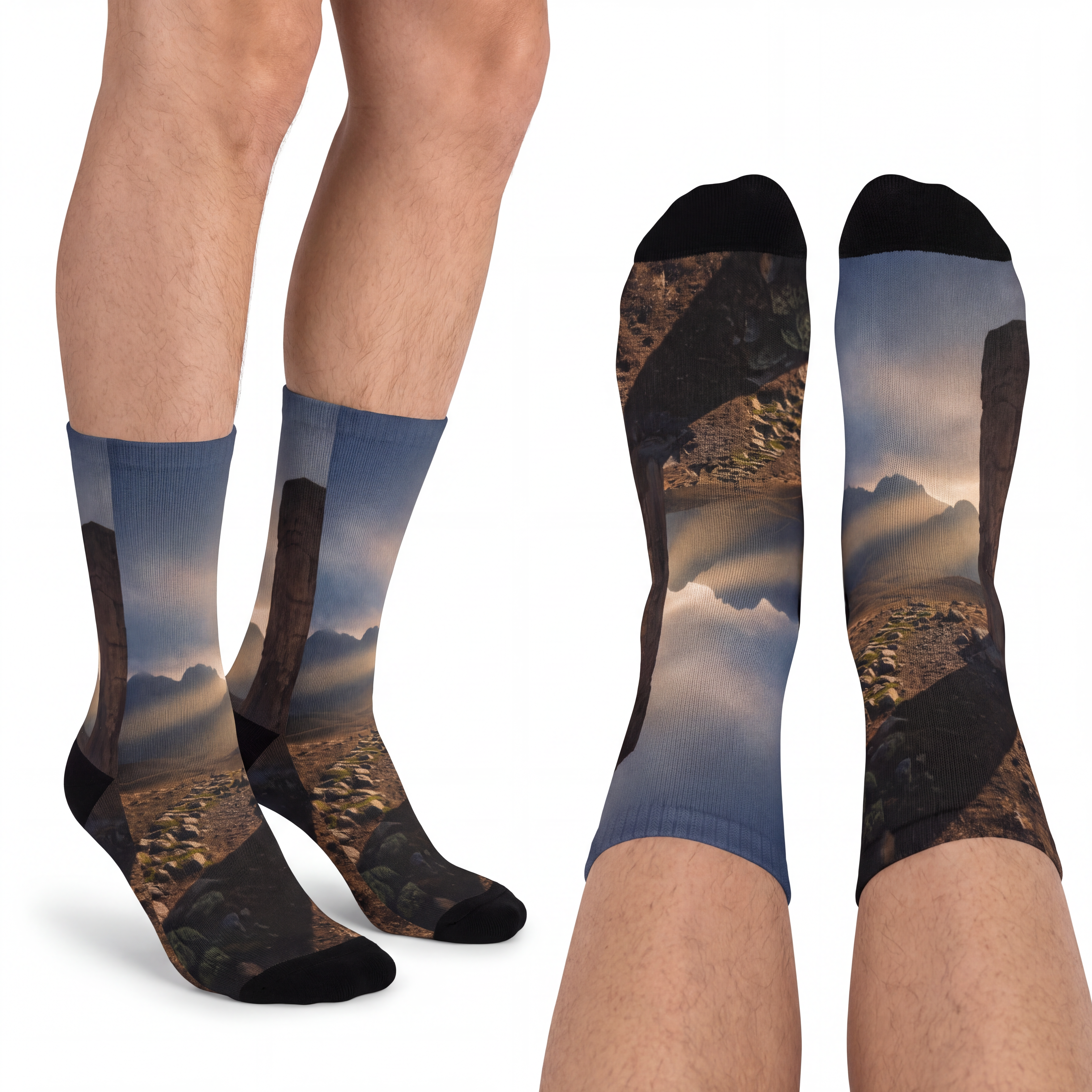 Crew Socks - Ancient Monolith Landscape Wall Art | Echovira...