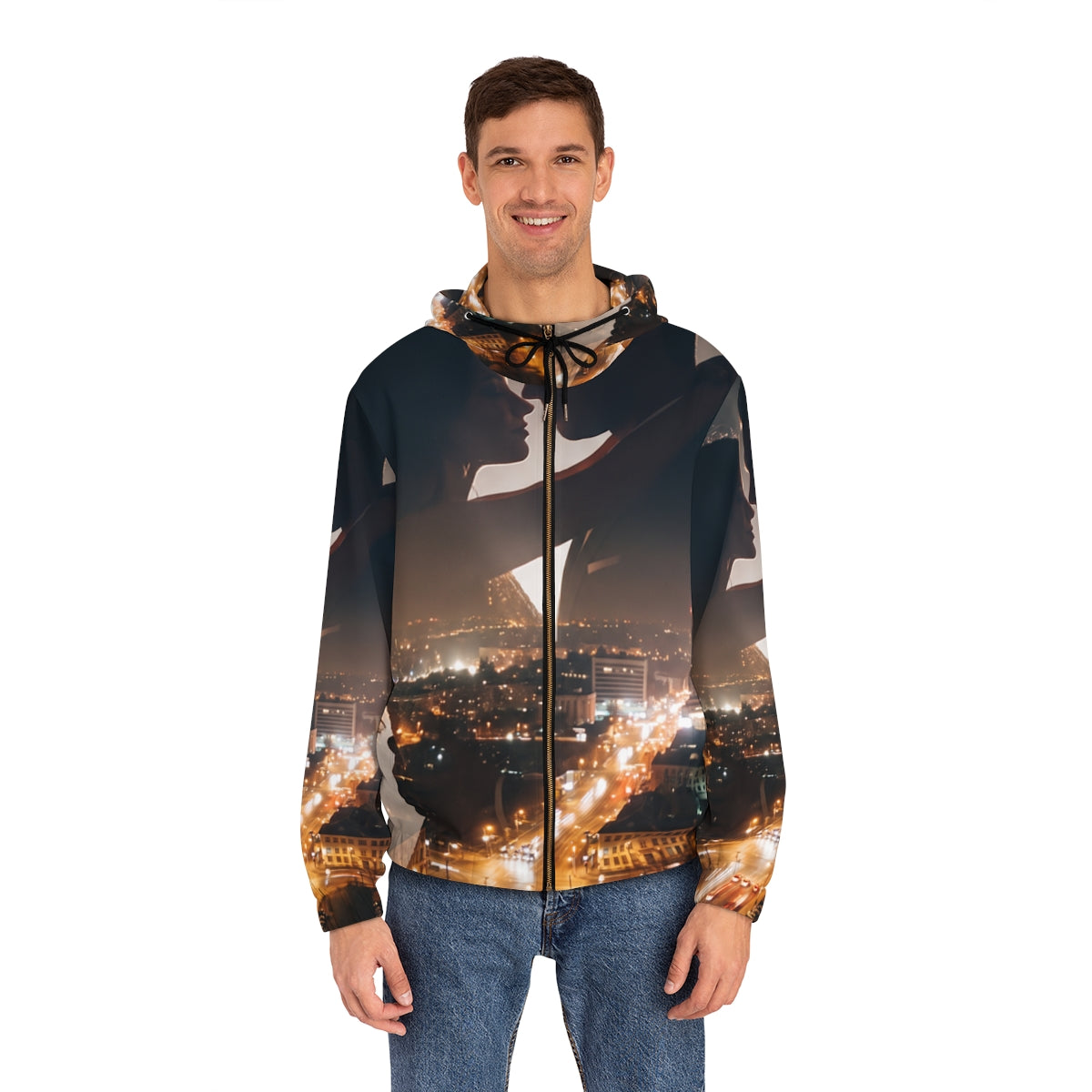 Men's Full-Zip Hoodie - Midnight City Skyline | Echovira...