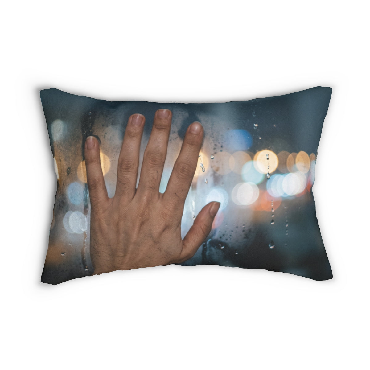 Nocturnal City Rainy Window Lumbar Pillow