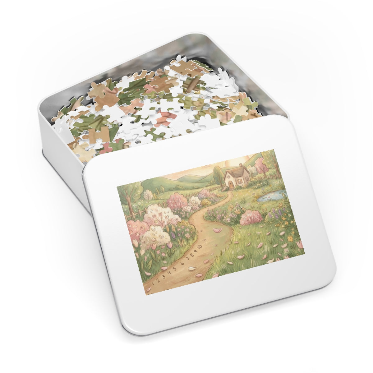 Jigsaw Puzzle with Tin - Sunlit Meadow Cottage (30, 110... |...