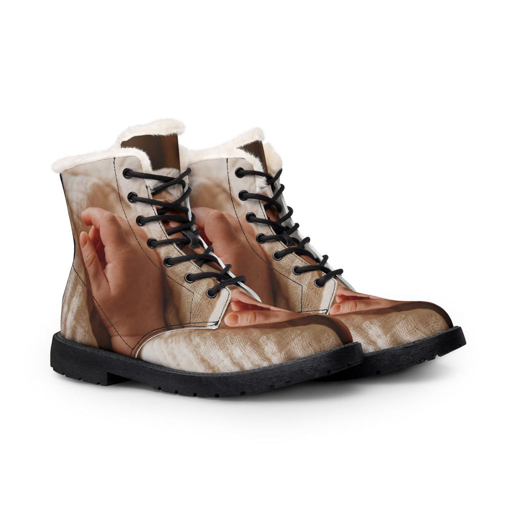 Men's Fur and Leather Boots - Tender Newborn Hand in Soft......