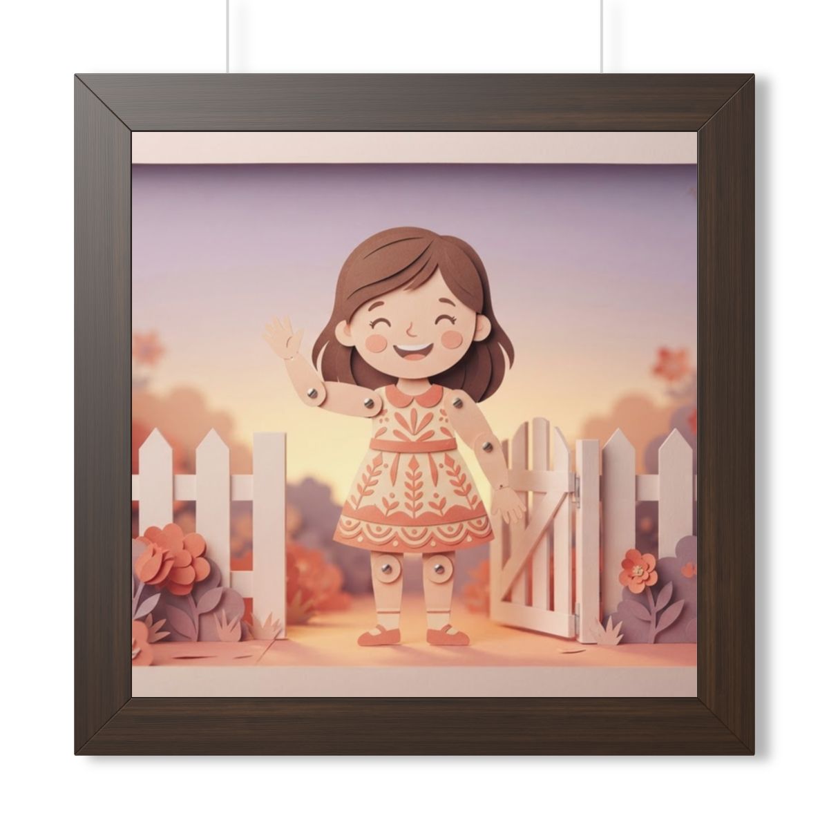 Framed Horizontal Poster - Garden Girl Gate — Walnut (14×11...