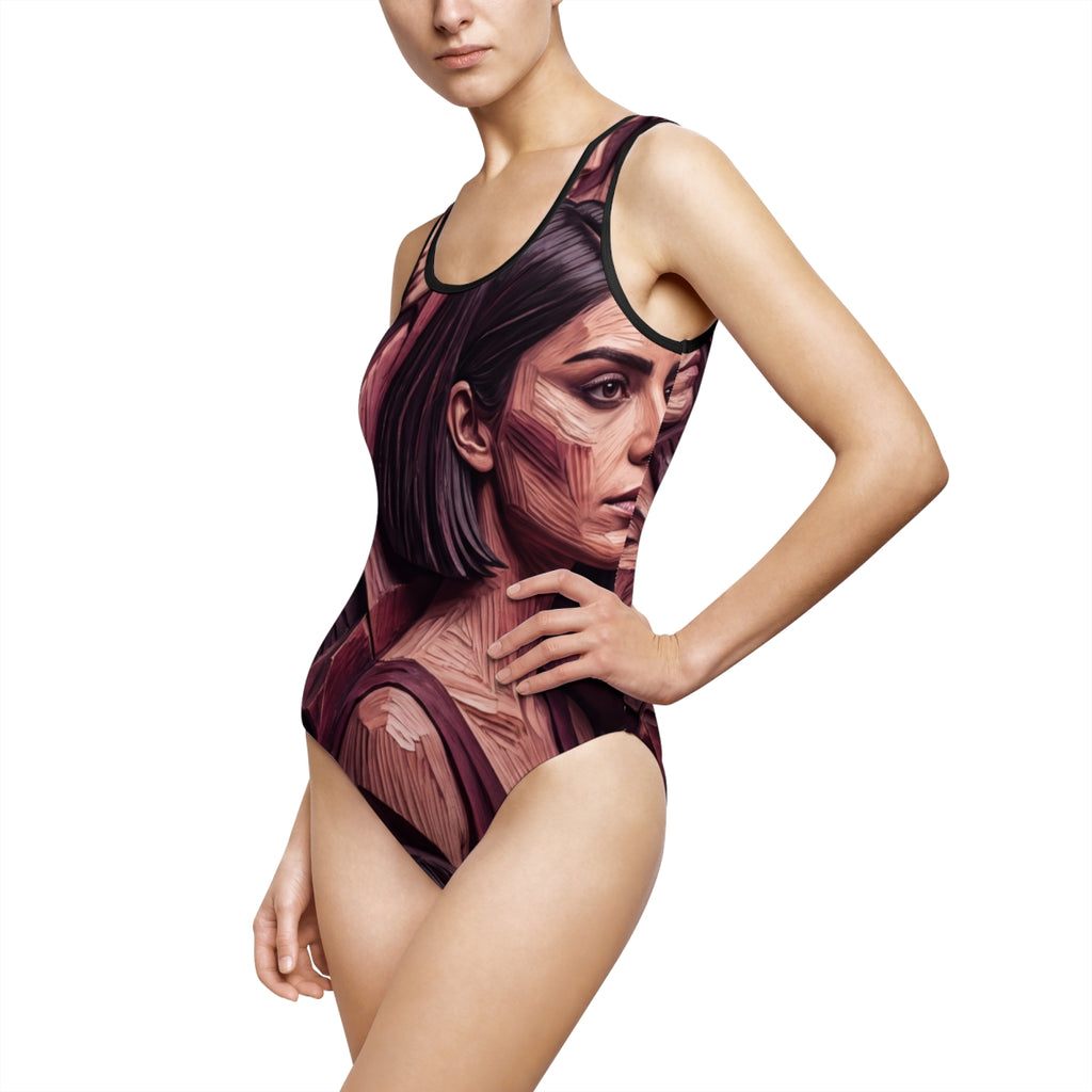 Women's Classic One-Piece Swimsuit - Carved Faces | Echovira...