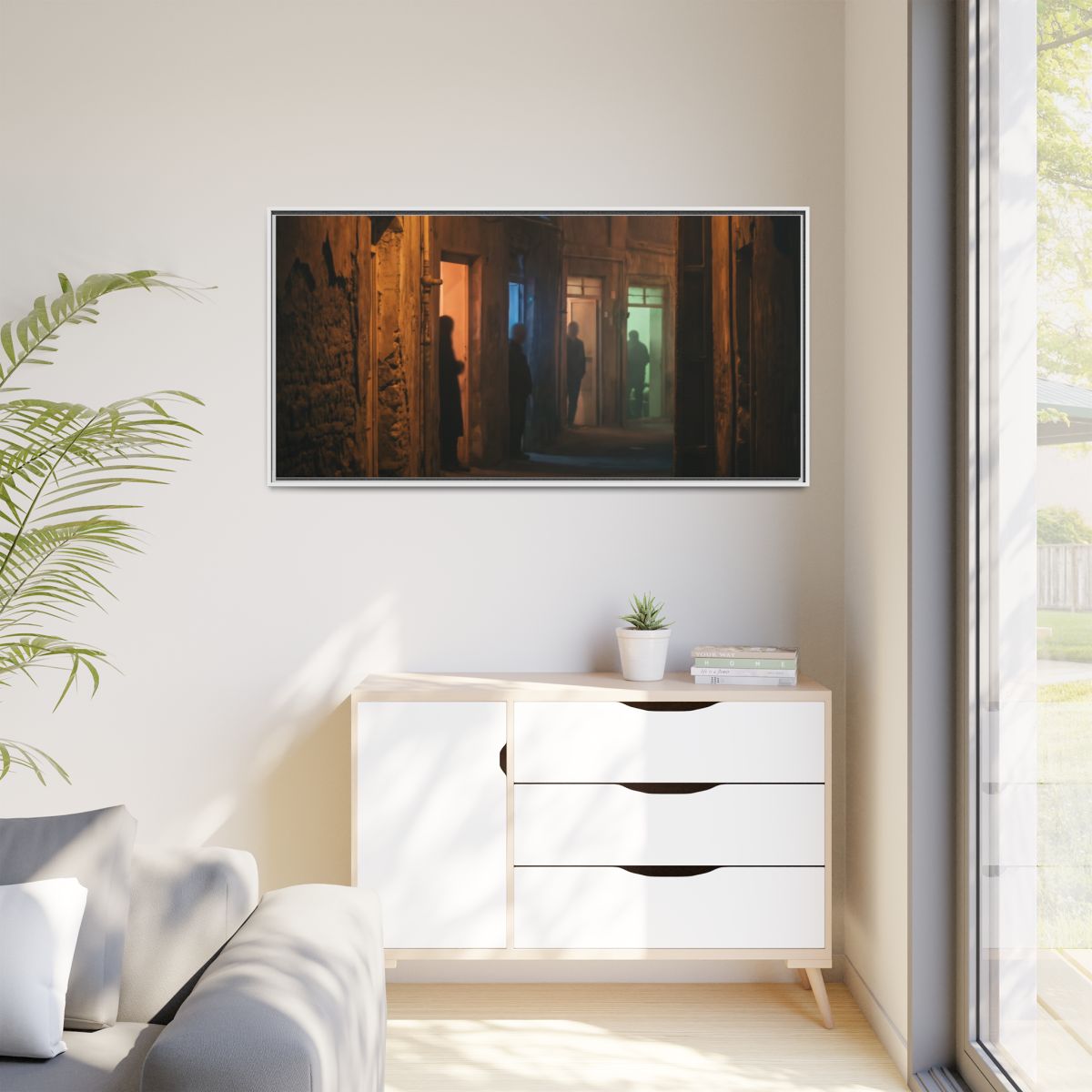 Matte Canvas, Framed - Shadowed Alleyway Mystery Art Print...