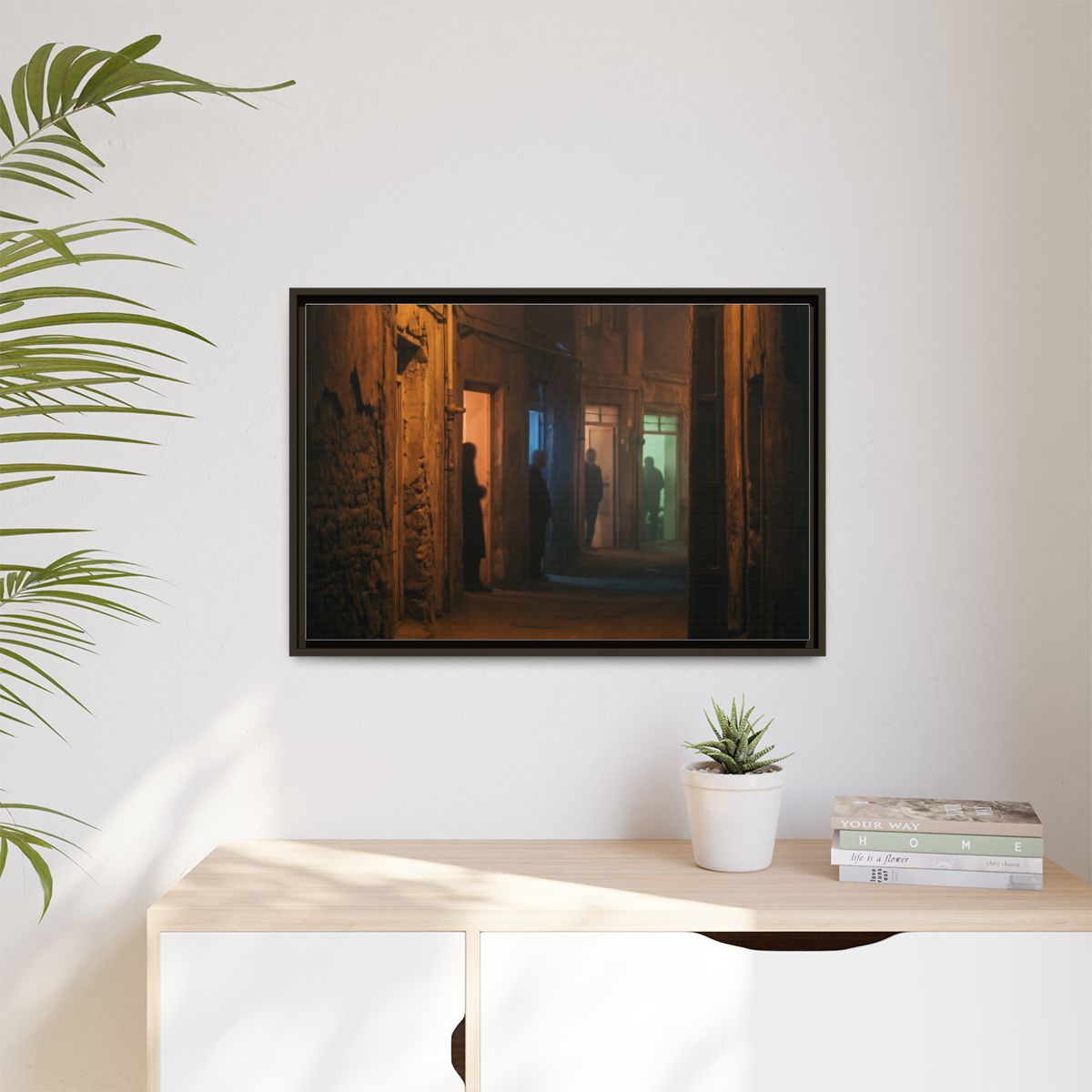 Matte Canvas, Framed - Shadowed Alleyway Mystery Art Print...