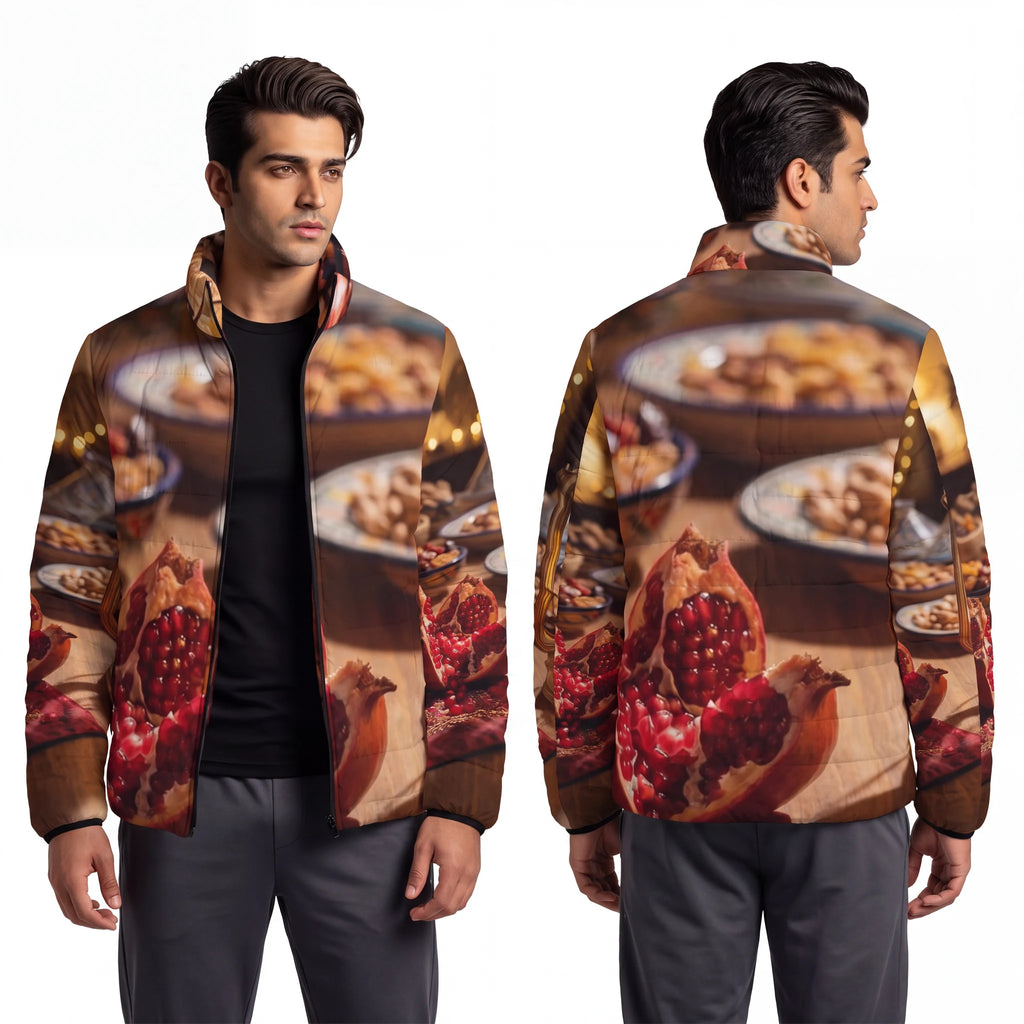 Men's Puffer Jacket - Amber Harvest Feast | Echovira Gallery