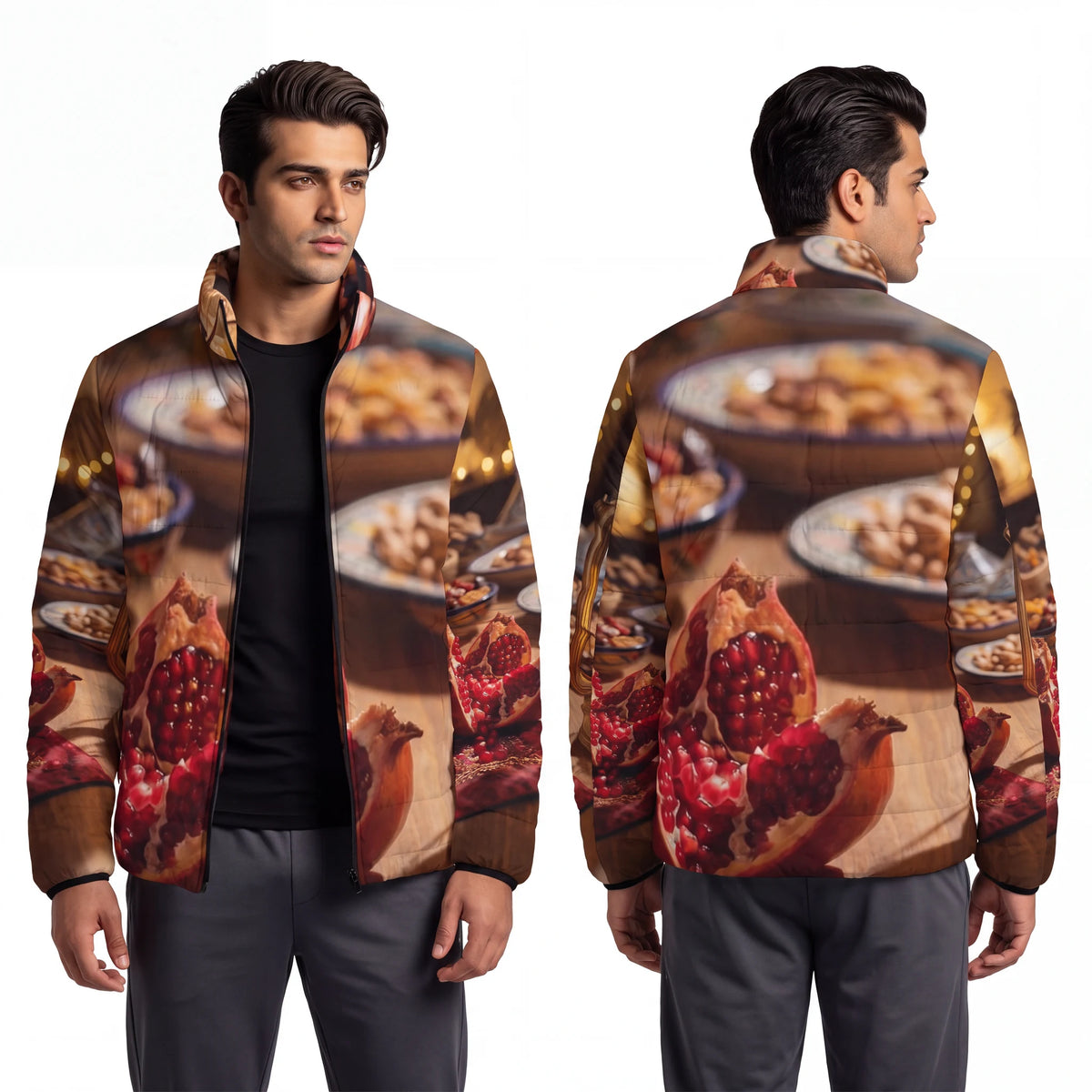 Men's Puffer Jacket - Amber Harvest Feast | Echovira Gallery