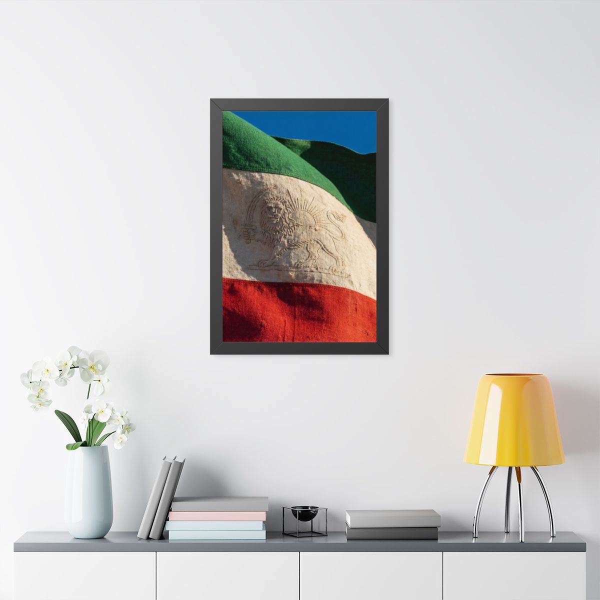Framed Vertical Poster - Vintage Persian Lion and Sun Flag...