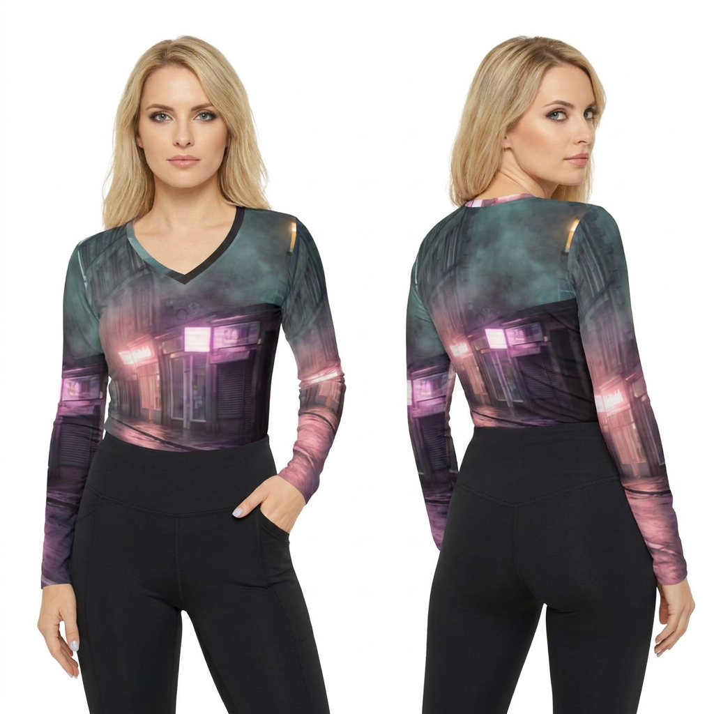 Women's V-Neck Long Sleeve Neon Street Shirt