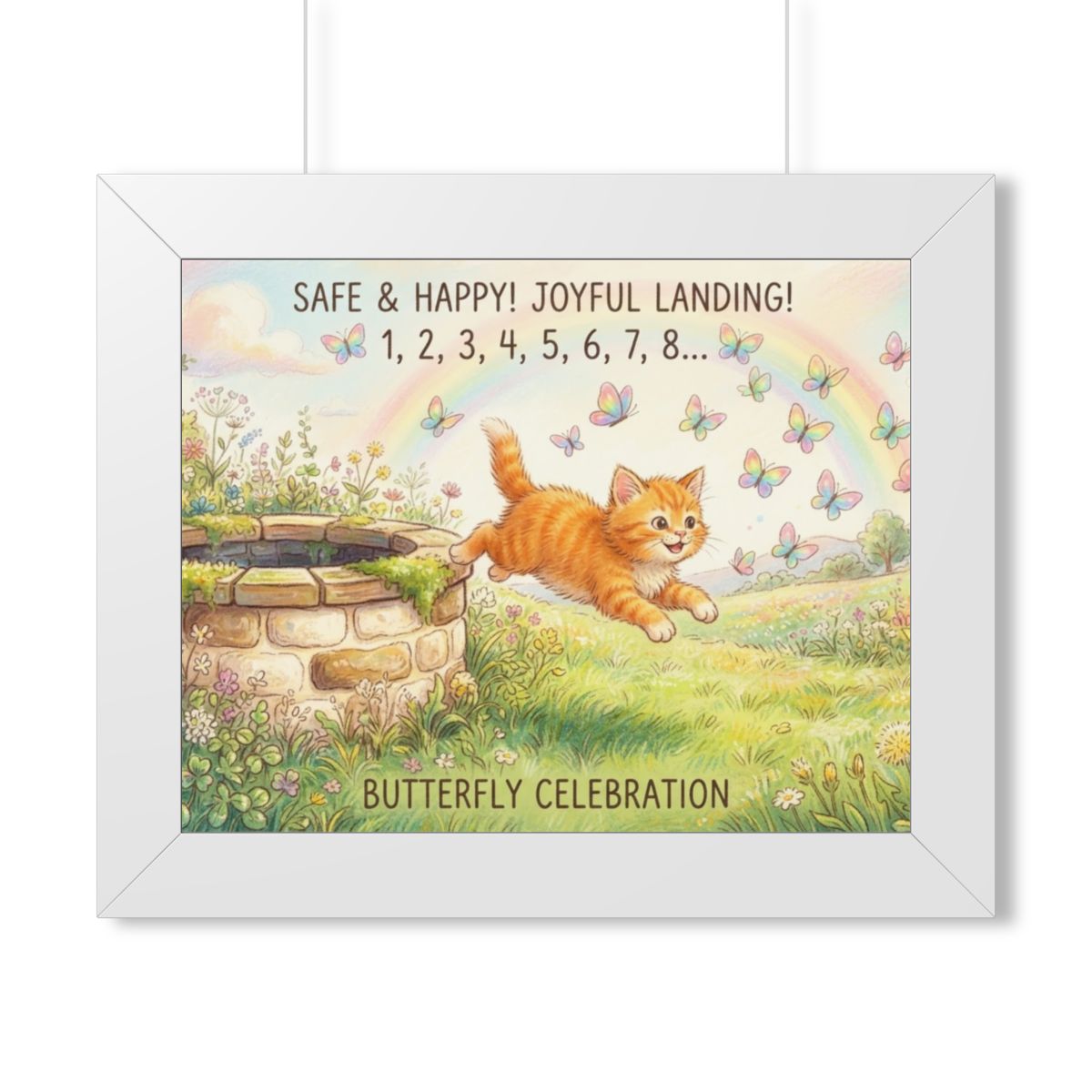 Framed Horizontal Poster - Joyful Kitten Meadow — White... |...