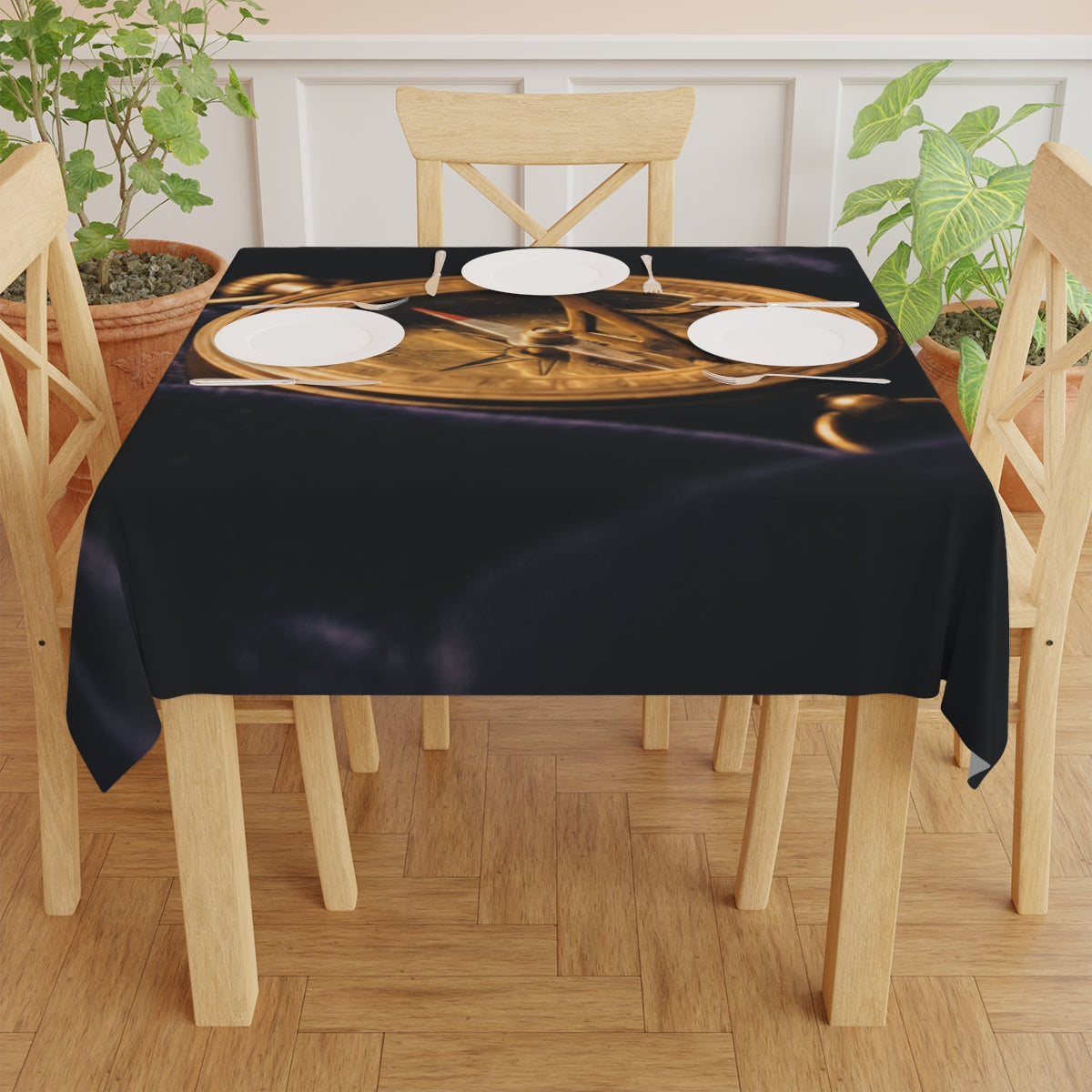 Vintage Brass Sundial Compass Tablecloth