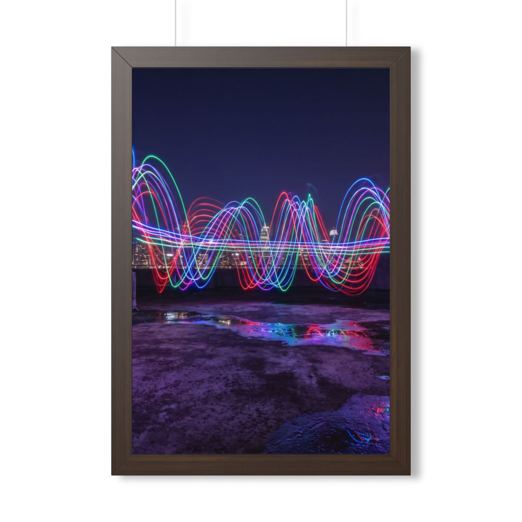 Framed Vertical Poster - Neon Wave Night — Walnut (11×14......