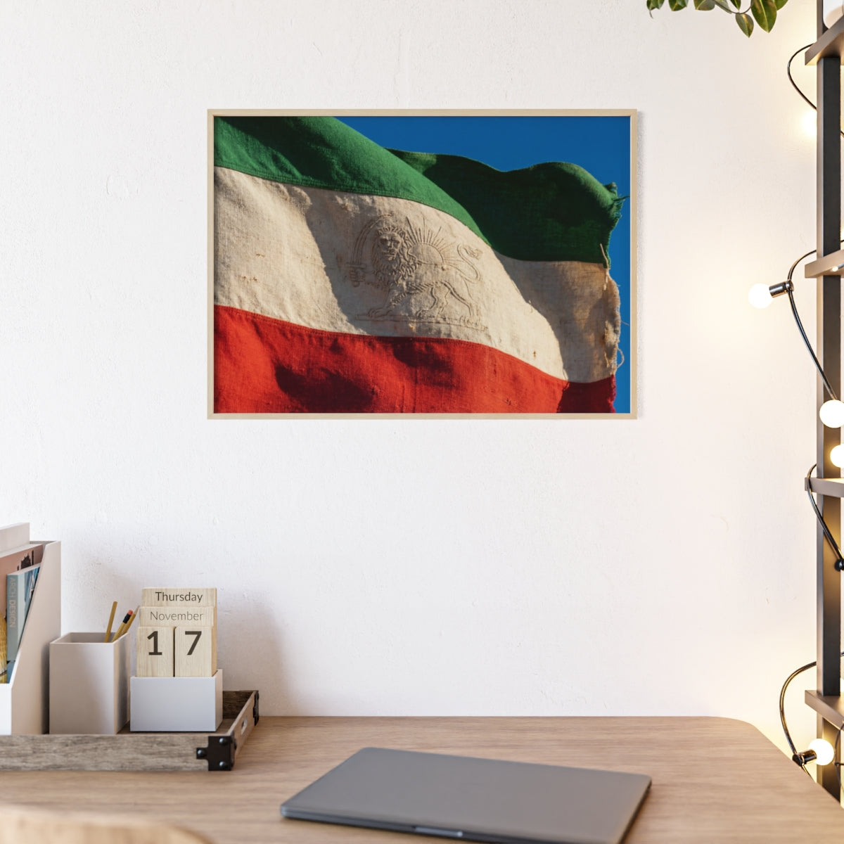 Wood Framed Poster - Vintage Flag — Landscape