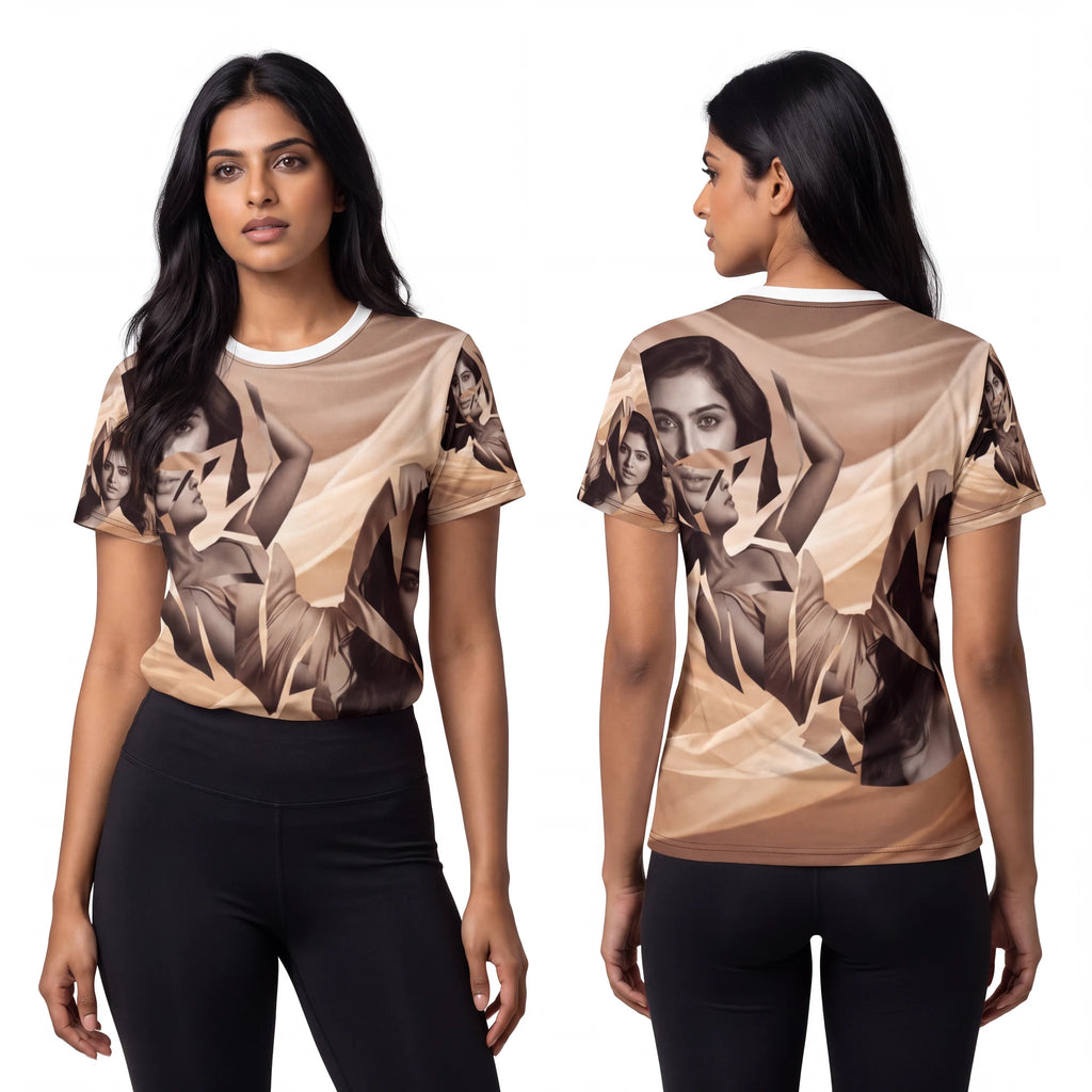 Women's Cut and Sew Tee with Golden Drapes Art