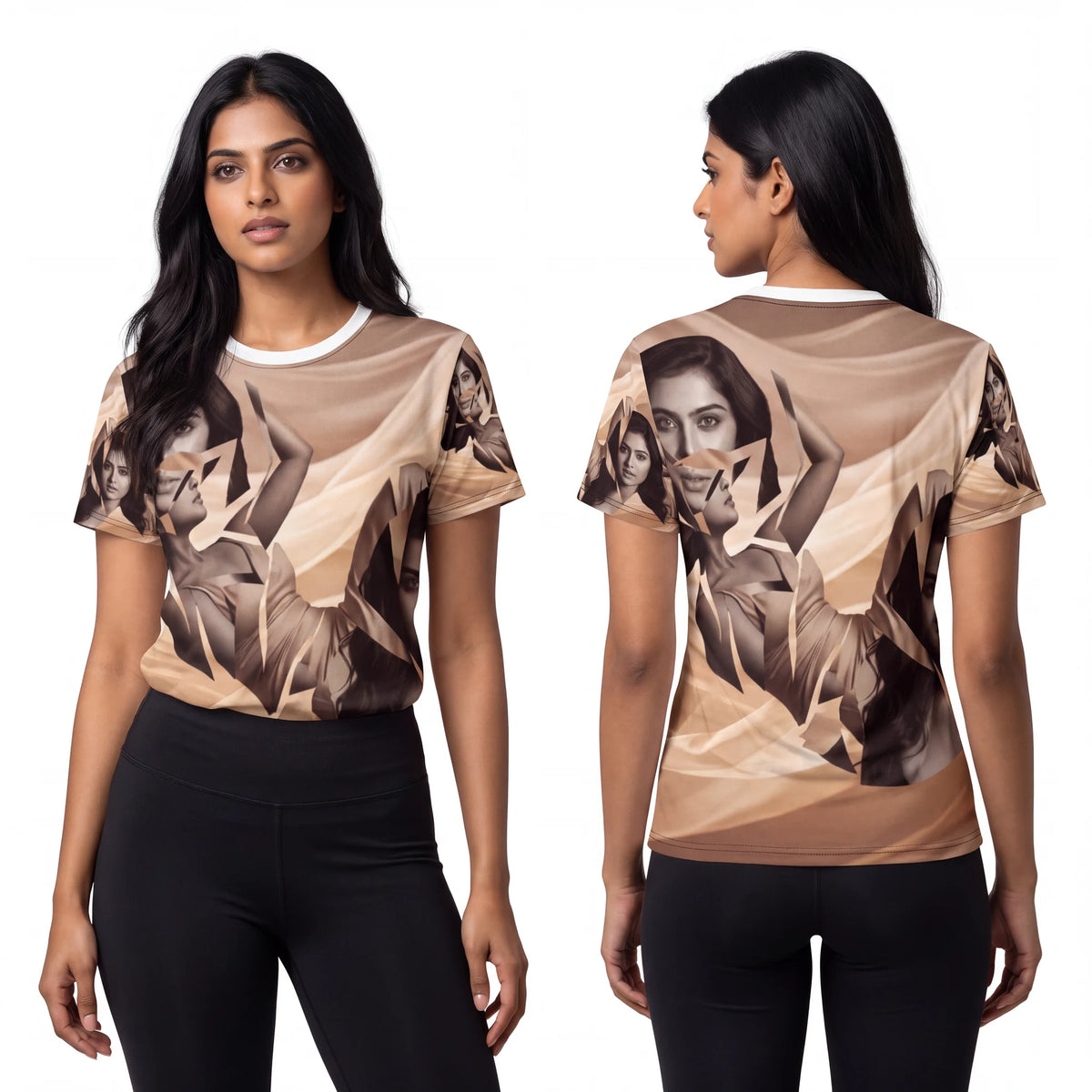 Women's Cut and Sew Tee with Golden Drapes Art