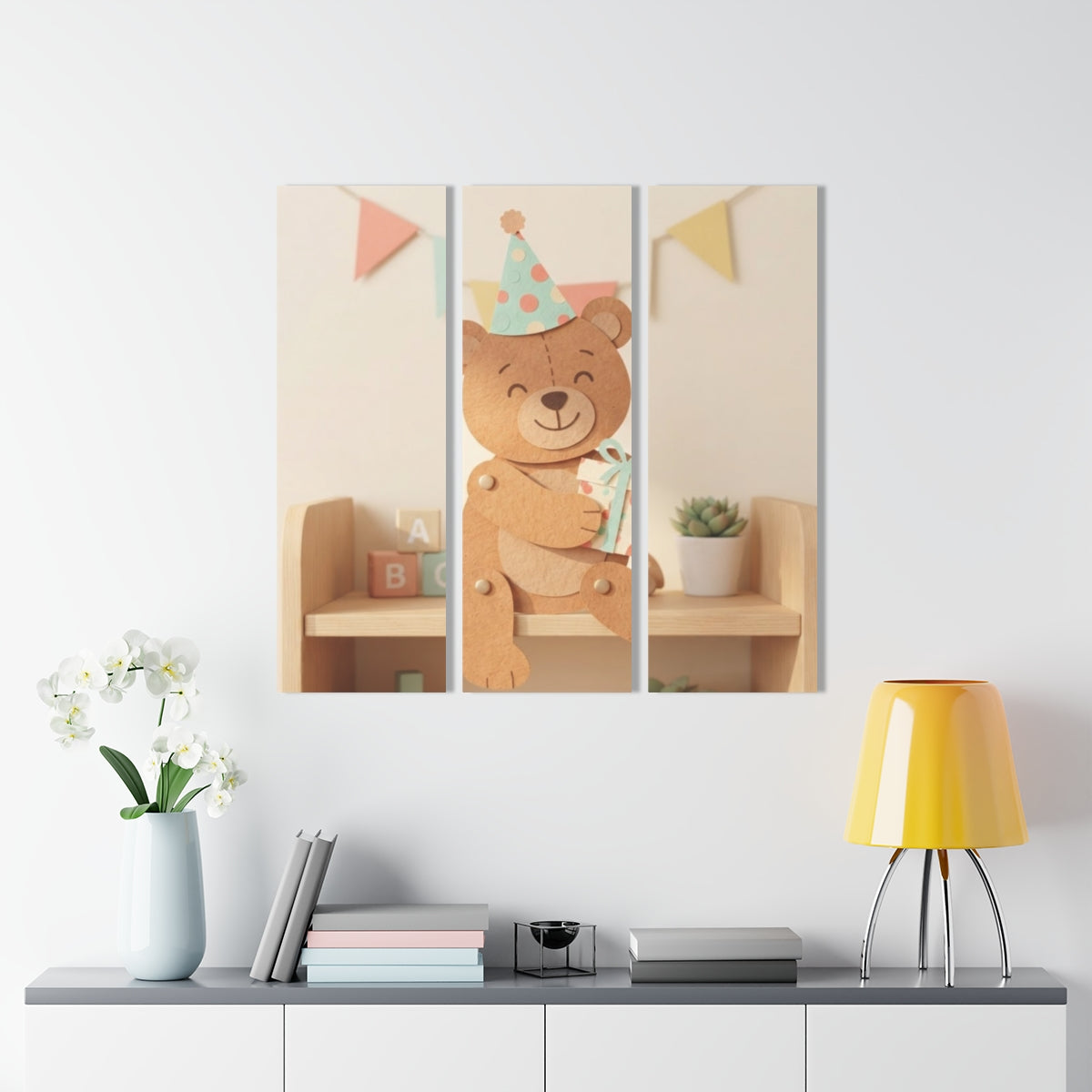 Acrylic Prints Triptych - Joyful Teddy Bear — Portrait |...