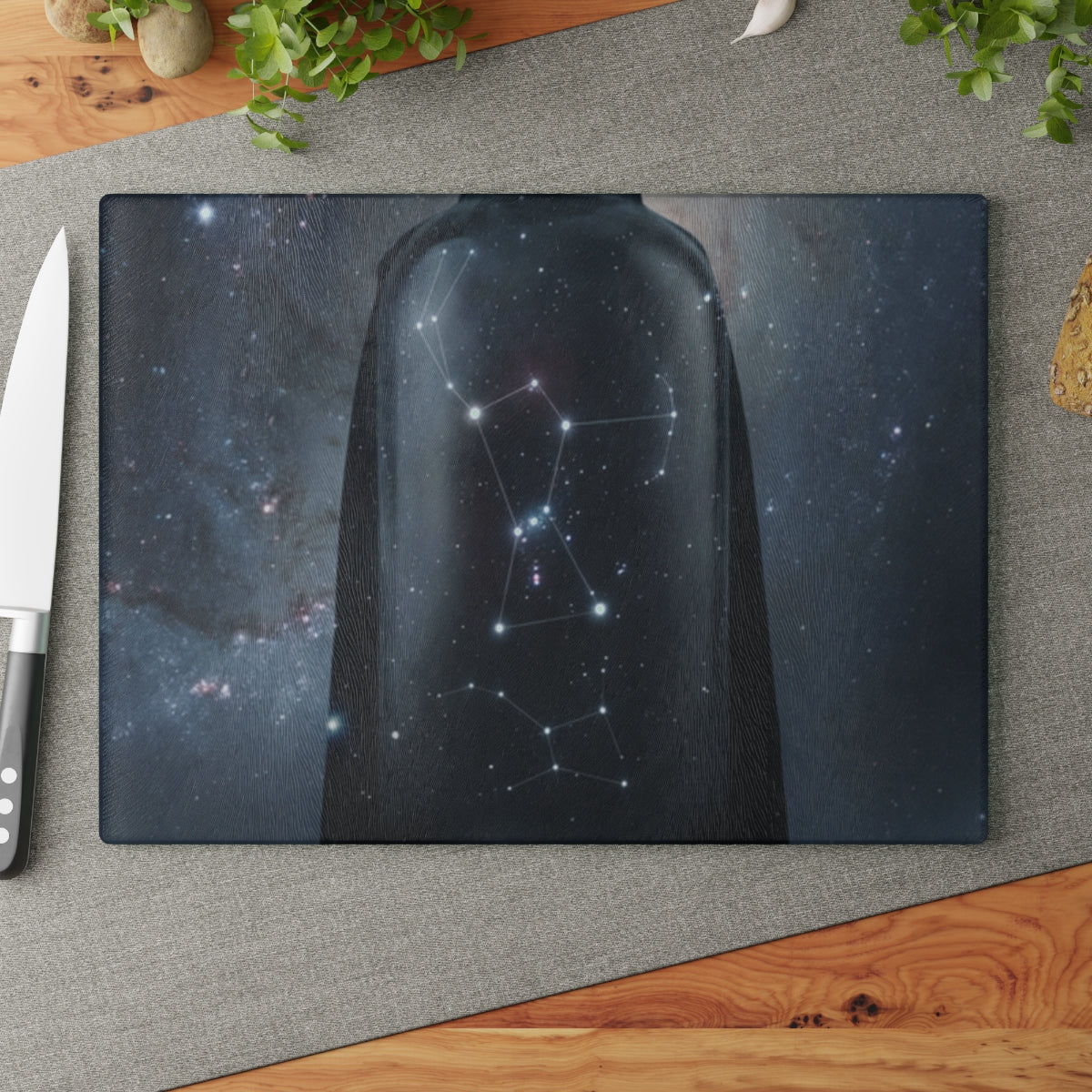 Glass Cutting Board - Cosmic Sentinel Orion Constellation......