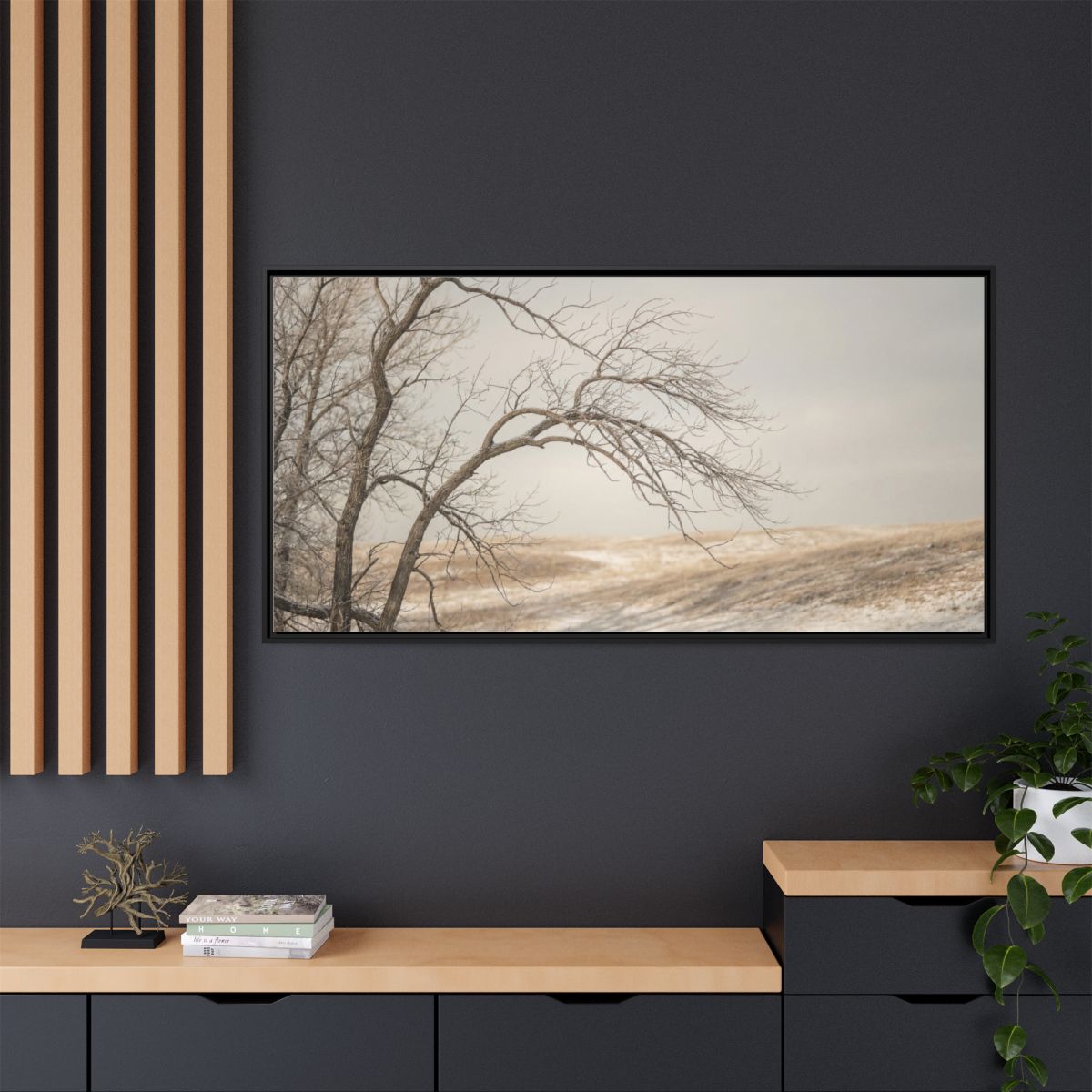 Framed Canvas Art - Minimalist Winter — Black / 1.25"